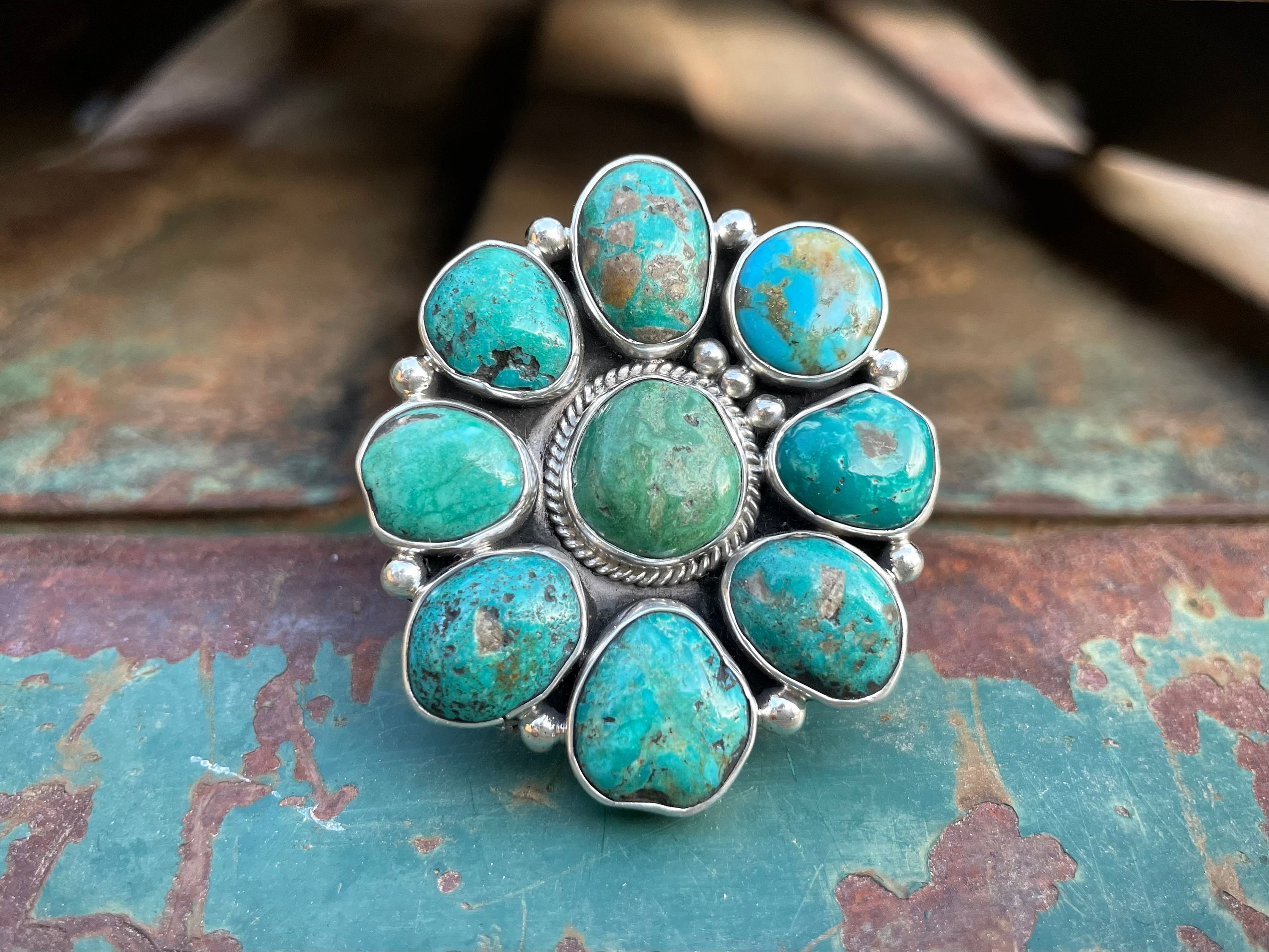 Chunky Huge Green Turquoise Vintage Navajo Native American Jewelry Silver Ring Old Chunky Huge Green Turquoise Vintage Navajo Native American Jewelry Silver Ring Old