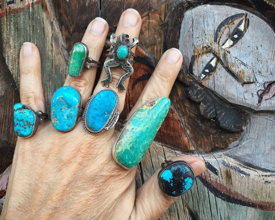 Vintage Turquoise Ring Size 6.75 Sterling Silver Navajo Ring, Native ...