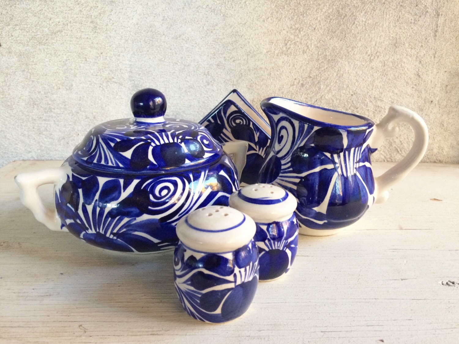 Talavera Flour Sugar Coffee Tea Blue and White Ceramic Kitchen