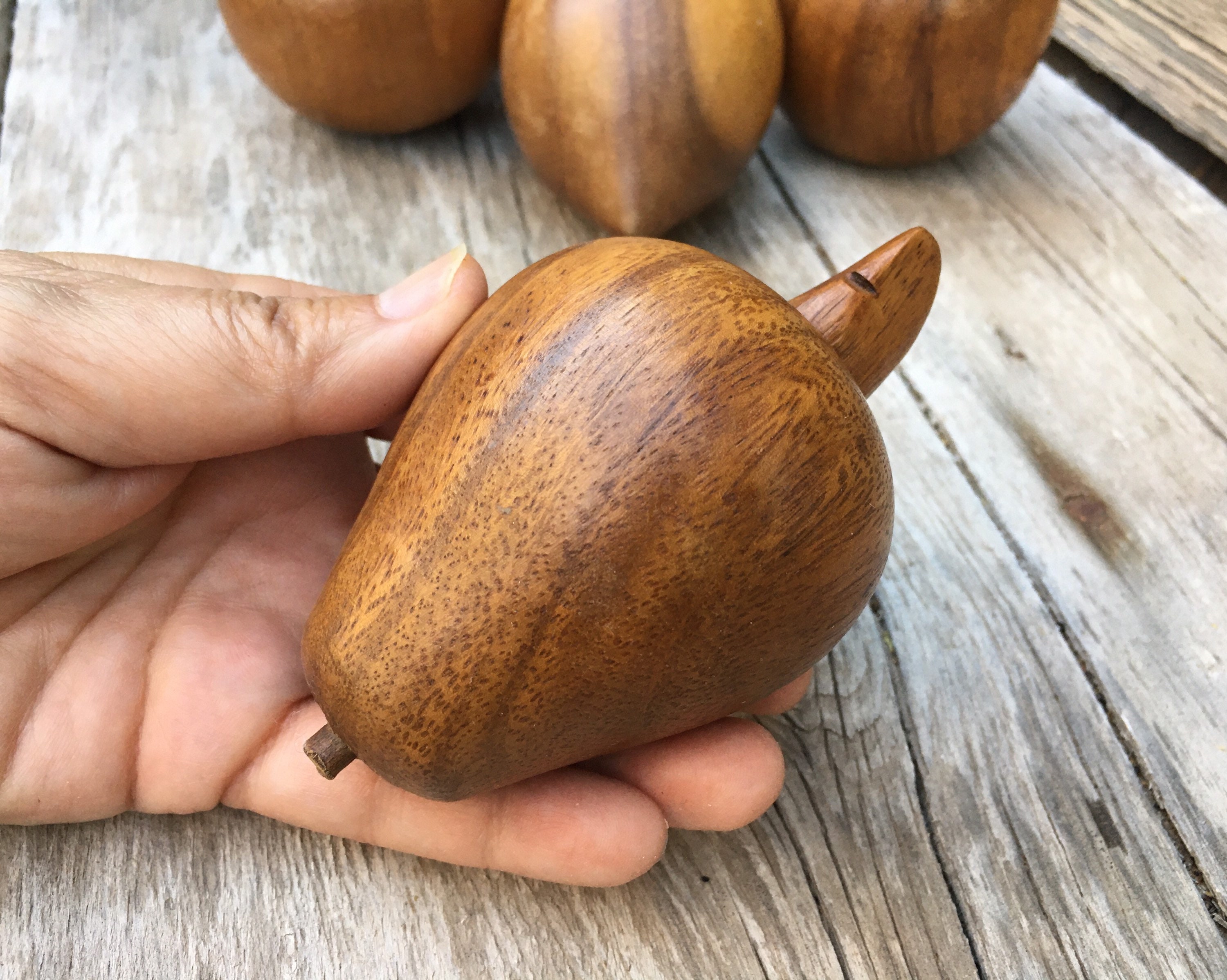 Vintage Carved Wood Fruit Set of Six Made of Monkey Pod Hardwood