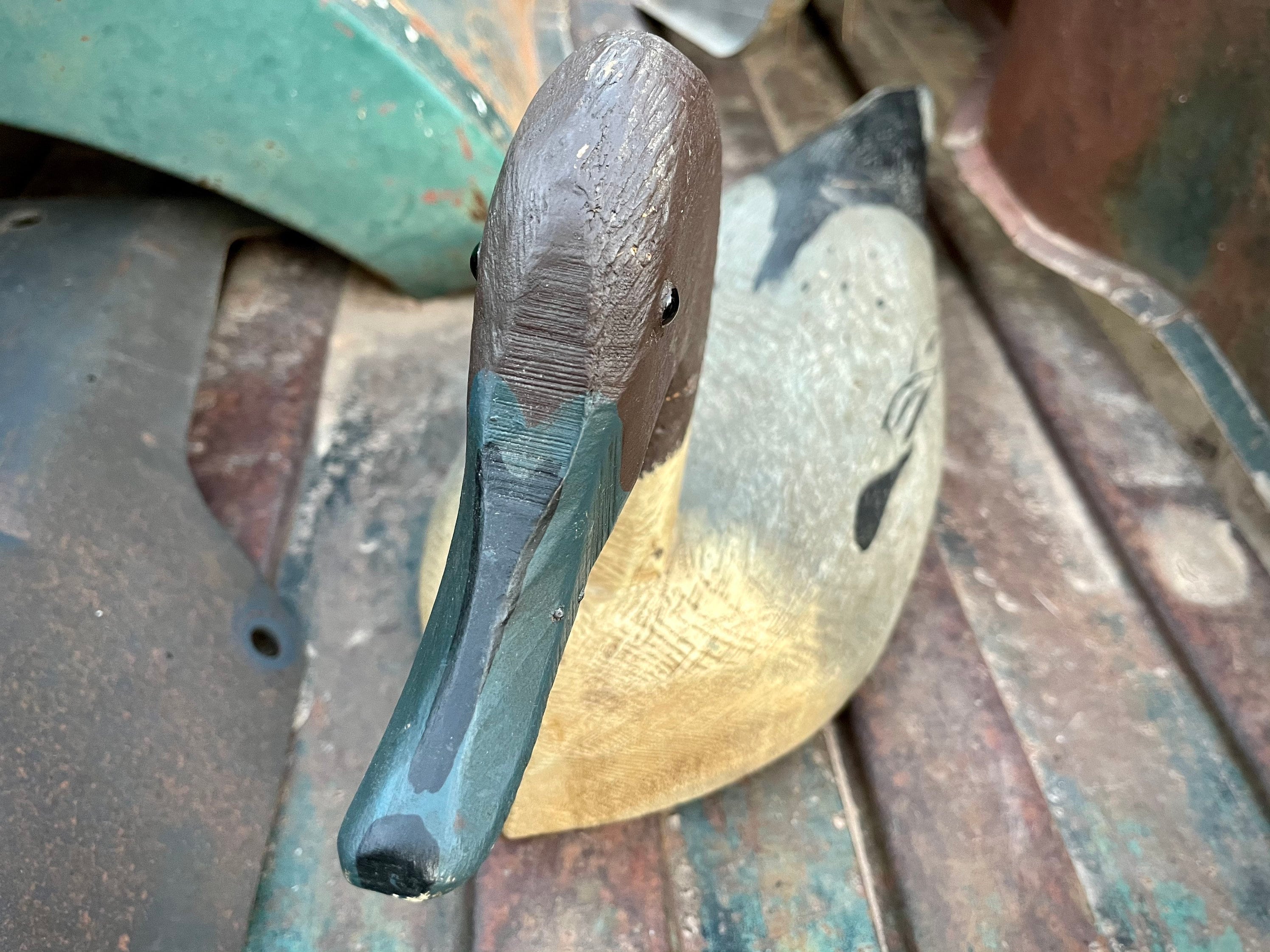 Vintage Wood Carving of Duck Decoy by Tom Martindale, Primitive Home
