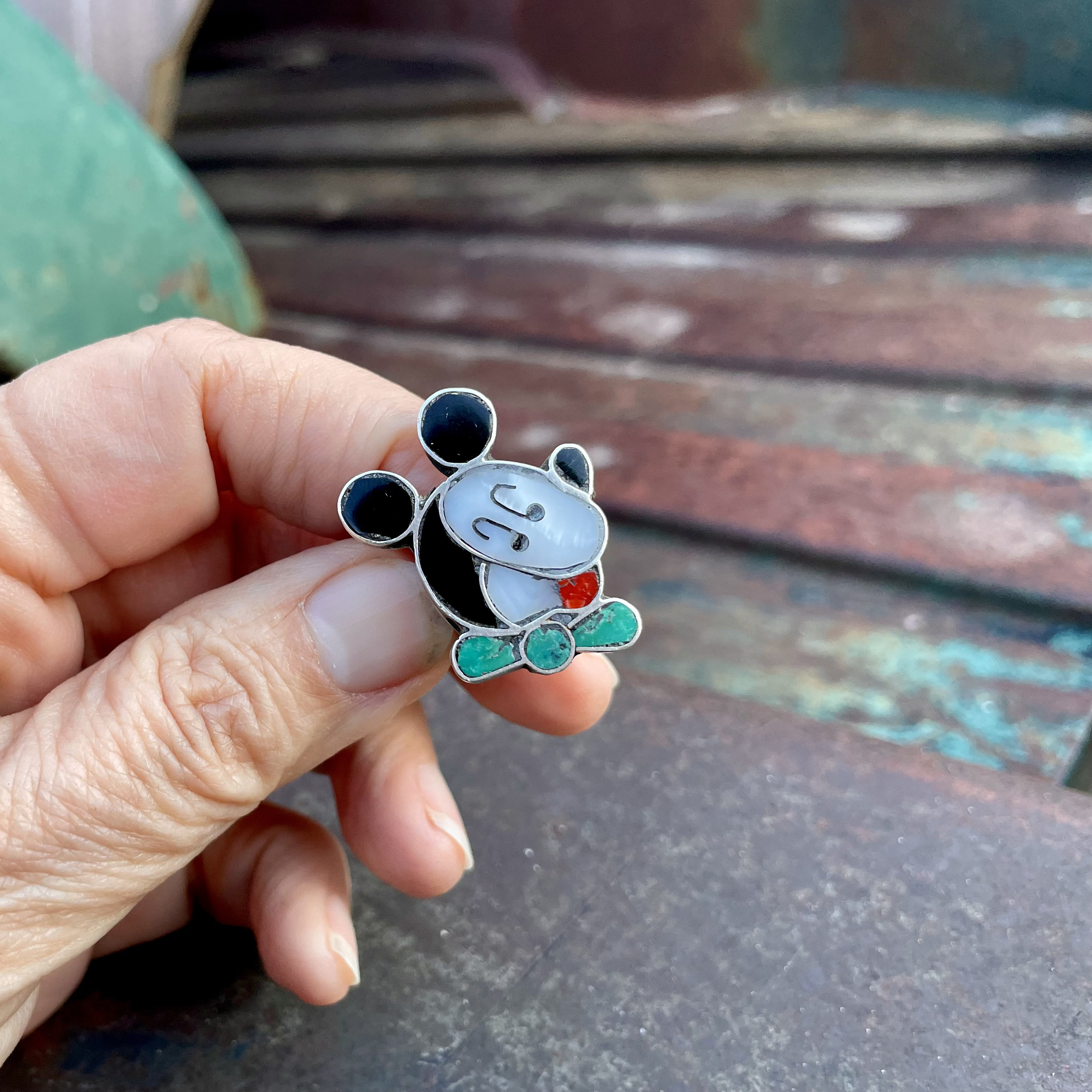 Vintage Cartoon Mouse Ring Size 7.5 Turquoise Inlay w