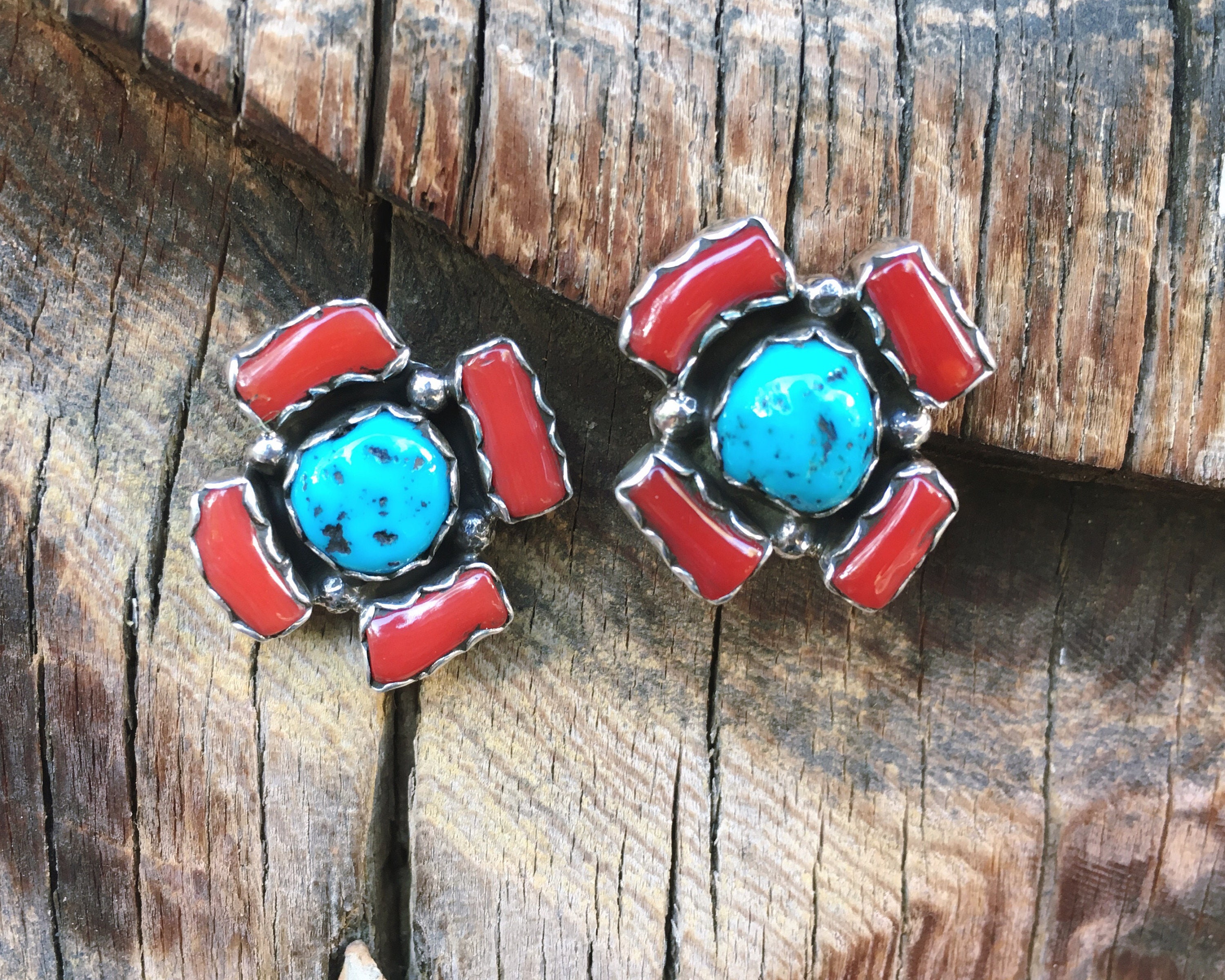 Simple Coral Turquoise Earrings for Women, Navajo Native American ...