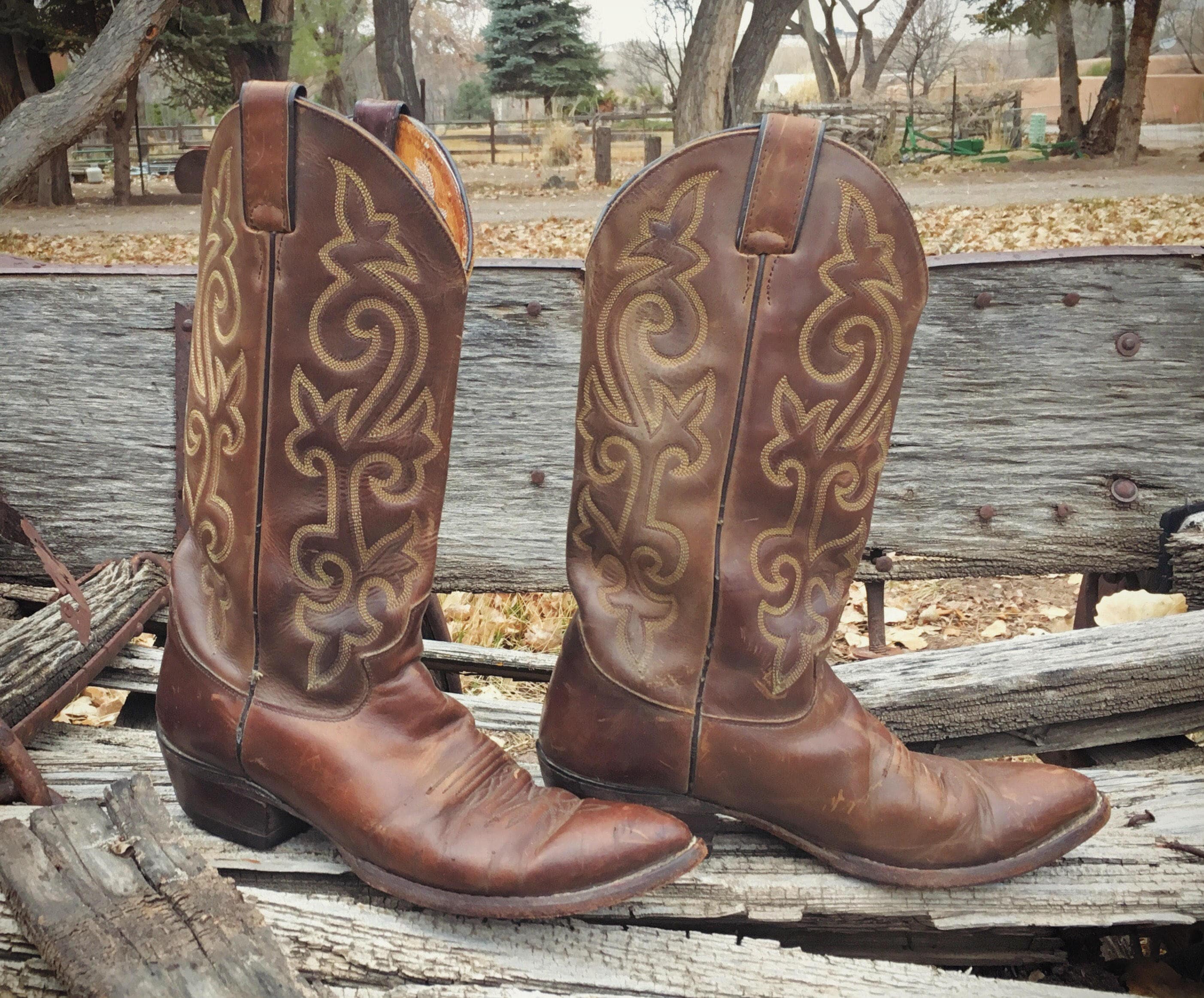 Vintage Cowboy Boot Men's Size 8 D Justin Brown Leather Boot, Western ...