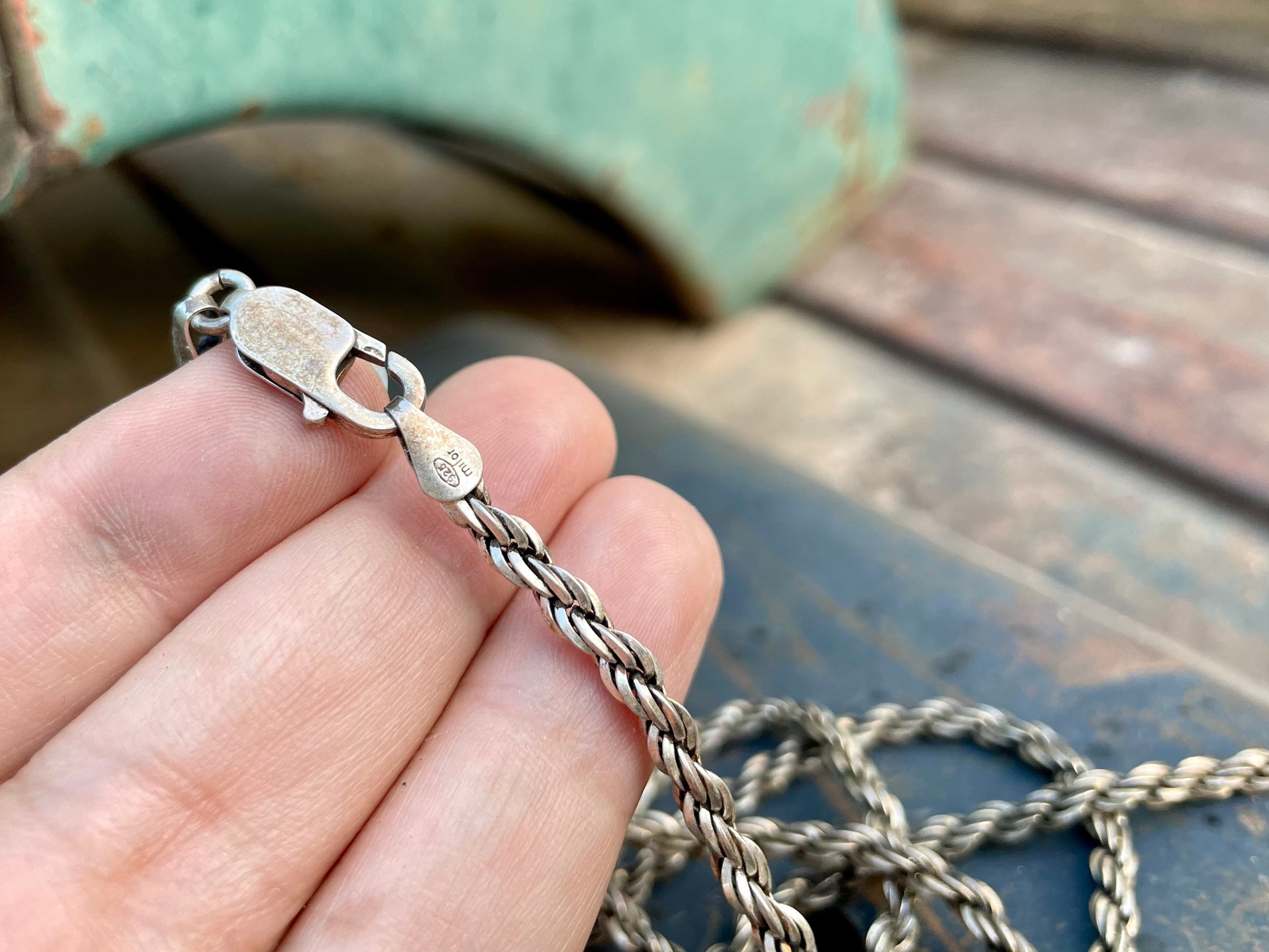 Vintage 36 Heavy Sterling Silver Rope Chain Necklace Made in Italy