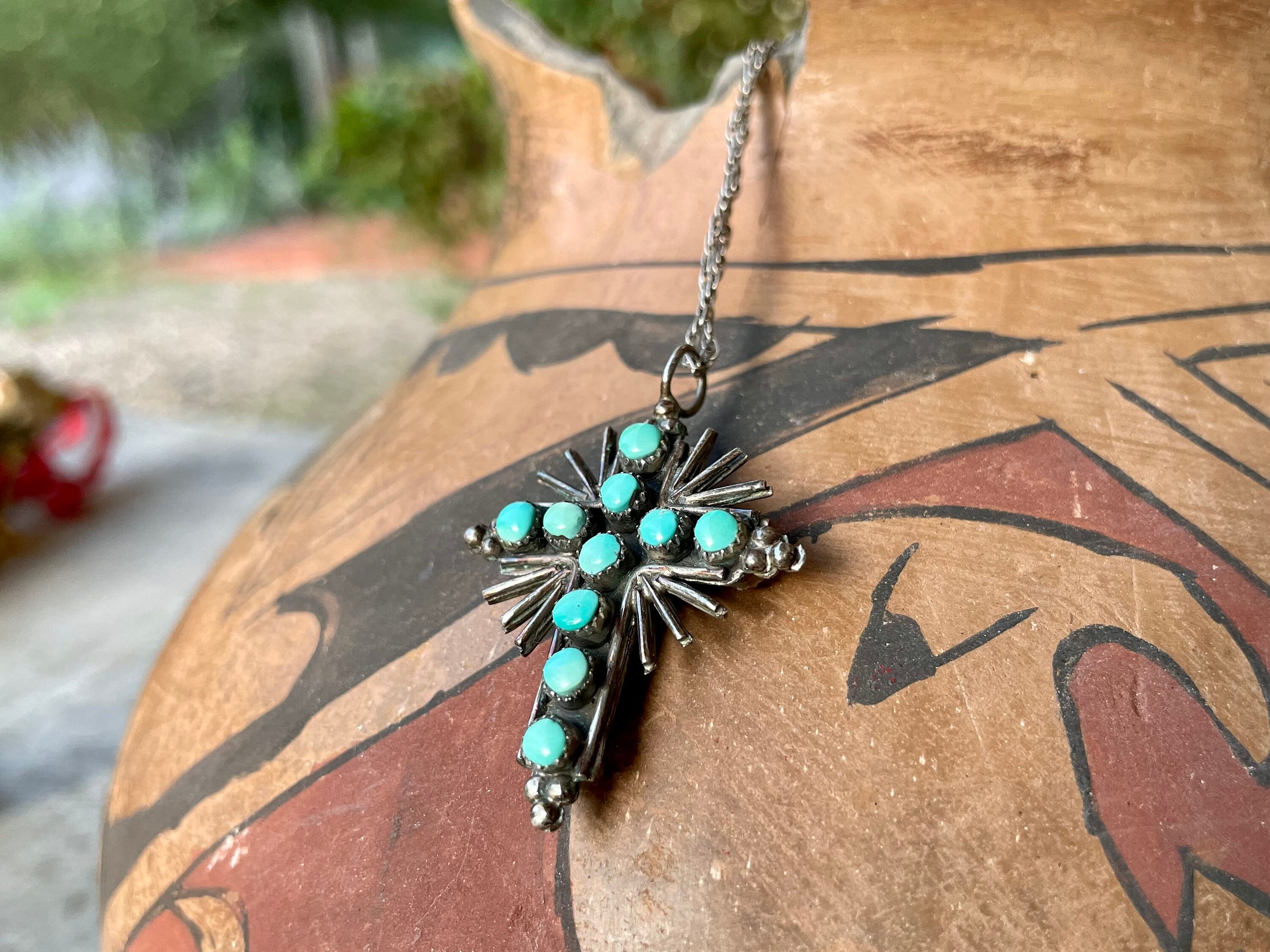 Marvelous Vintage Zuni Native American Turquoise Sterling Silver Cross Pendant Marvelous Vintage Zuni Native American Turquoise Sterling Silver Cross Pendant
