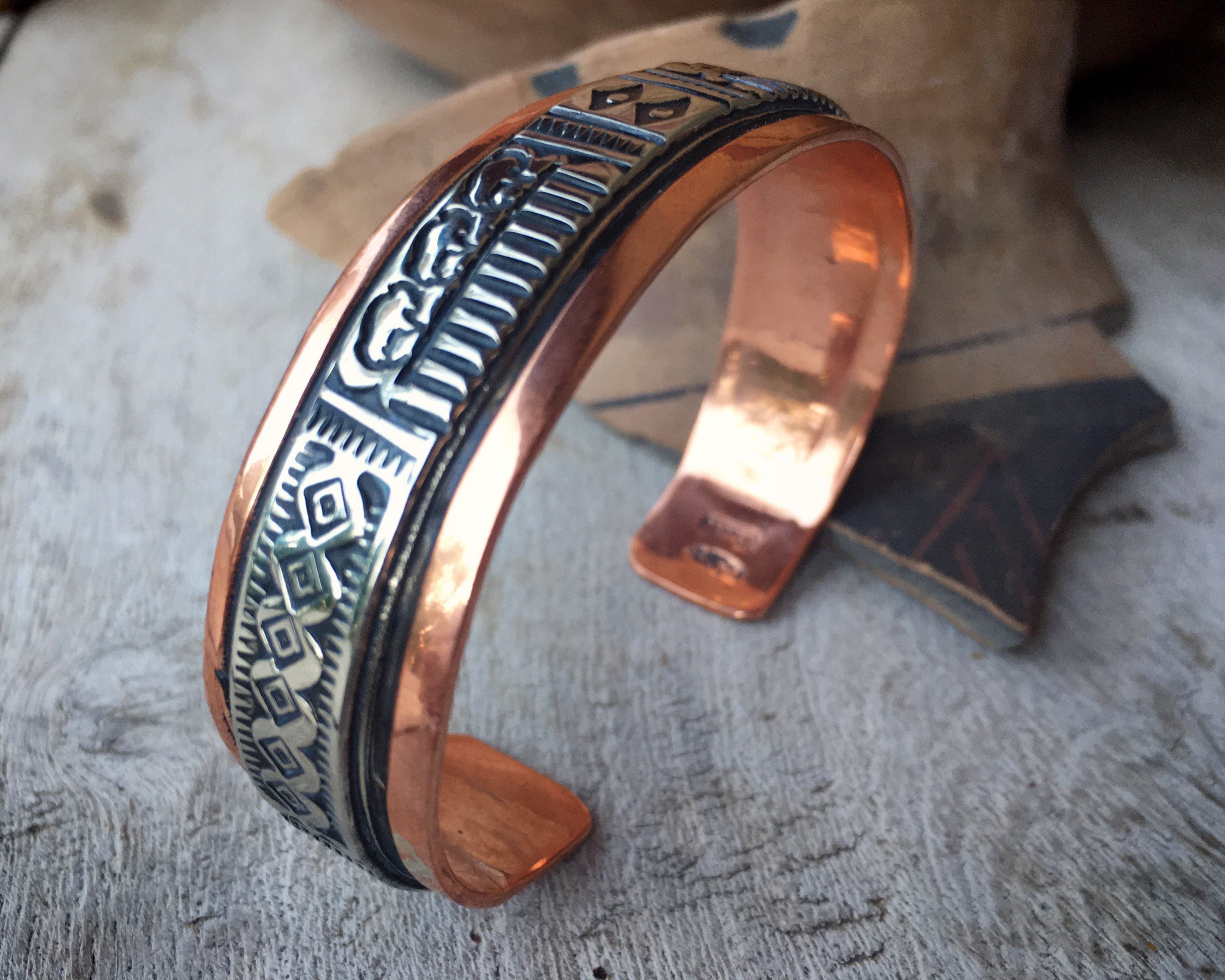 Copper and German Silver Navajo Stacking Cuff Bracelet Unisex, Native