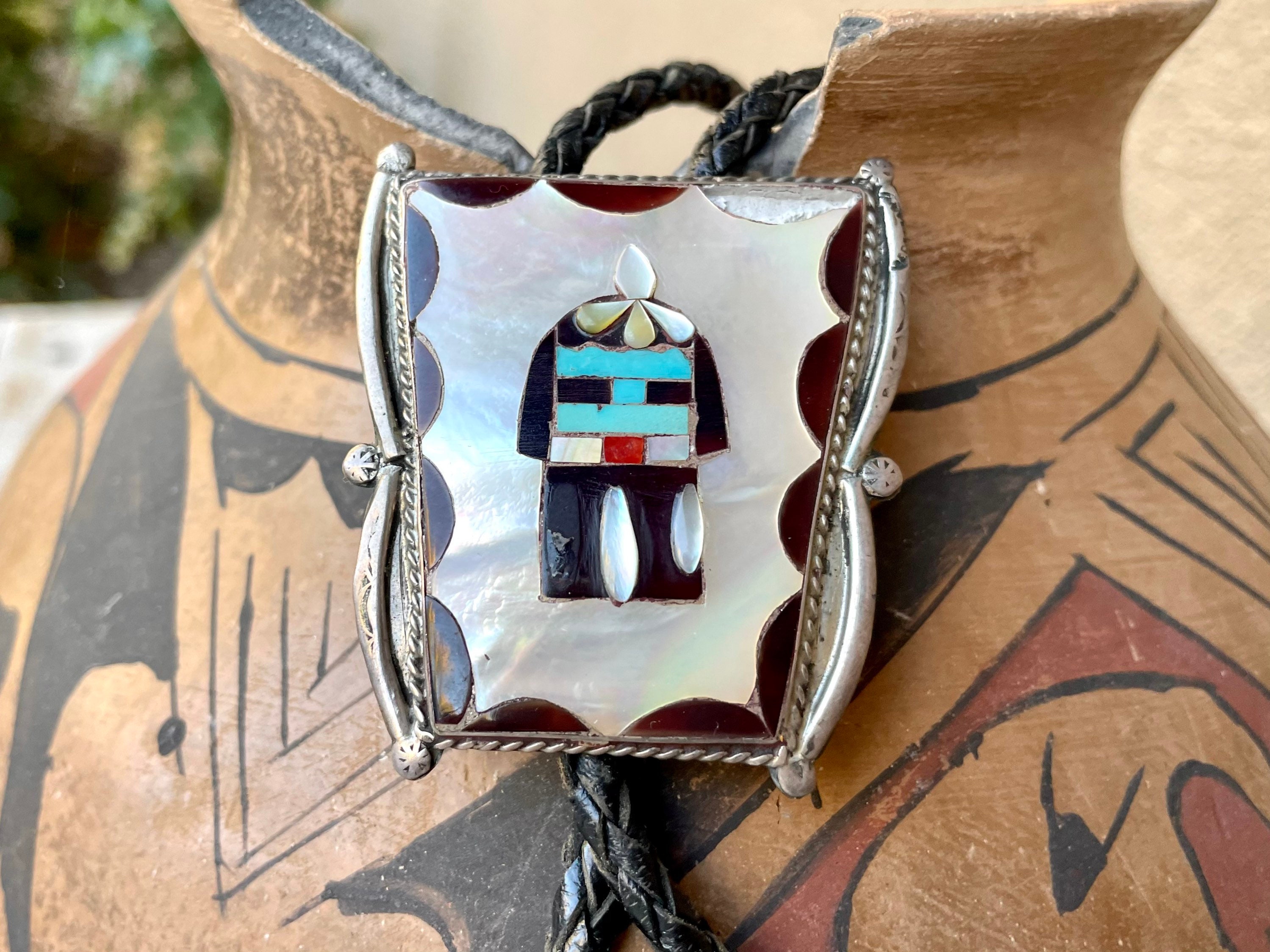 Important Cow Huge Vintage Native American Zuni Turquoise Sterling Silver Bolo Tie Old Important Cow Huge Vintage Native American Zuni Turquoise Sterling Silver Bolo Tie Old