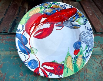1999 Youngberg & Co. Seafood Fest Serving Bowl 10.25" Discontinued, Lobster Shellfish Corn Design