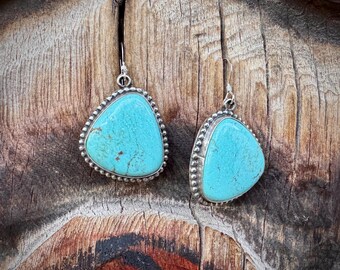Navajo Rose Calladitto Sterling Silver Turquoise Earrings, Minimalist Dangles, Native American