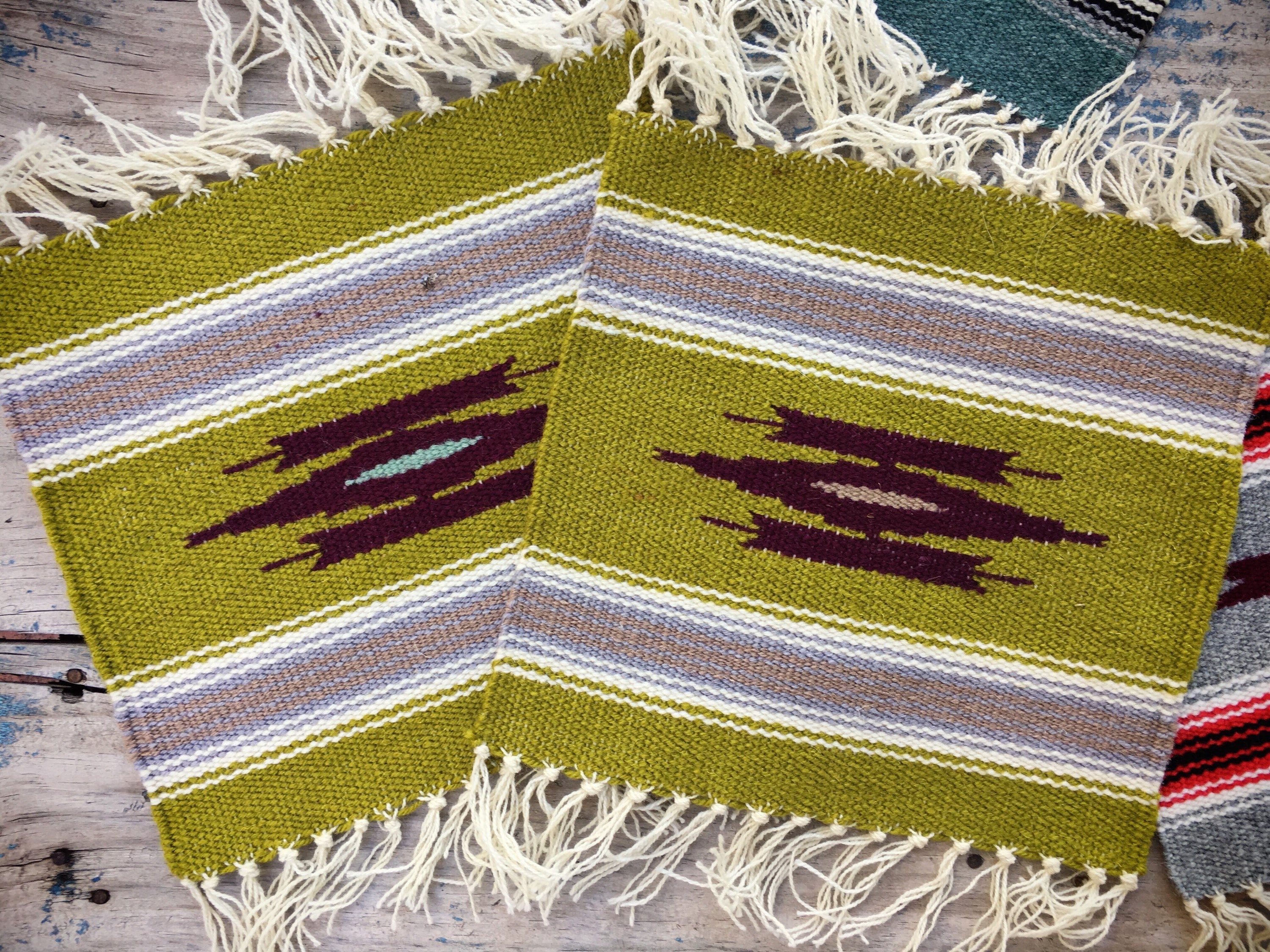 Handwoven wool miniature rug or small table runner Southwestern decor