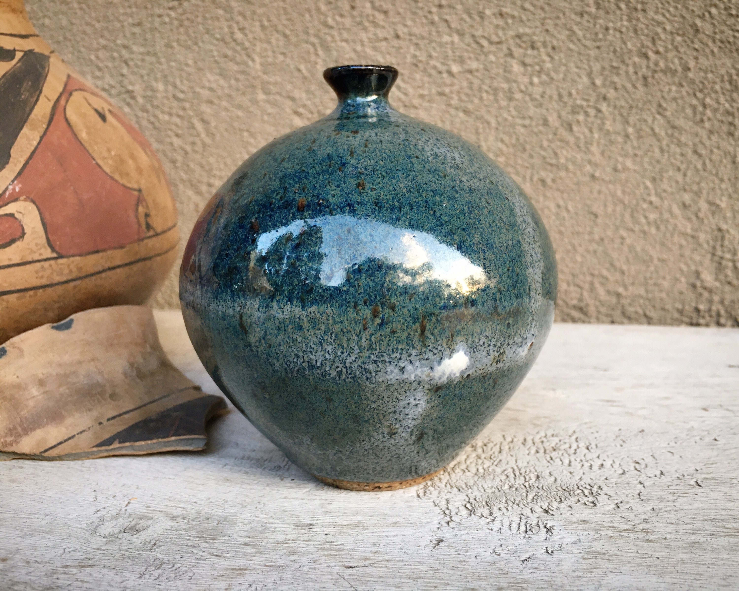 Blue Glaze Studio Pottery Bud Vase, Vintage Hand Thrown Weed Pot Dry ...