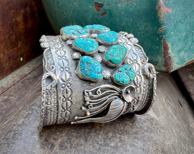 Featured listing image: Navajo Kenneth R. Begay Seafoam Turquoise Bracelet Approx Size 7 Large Heavy 218g