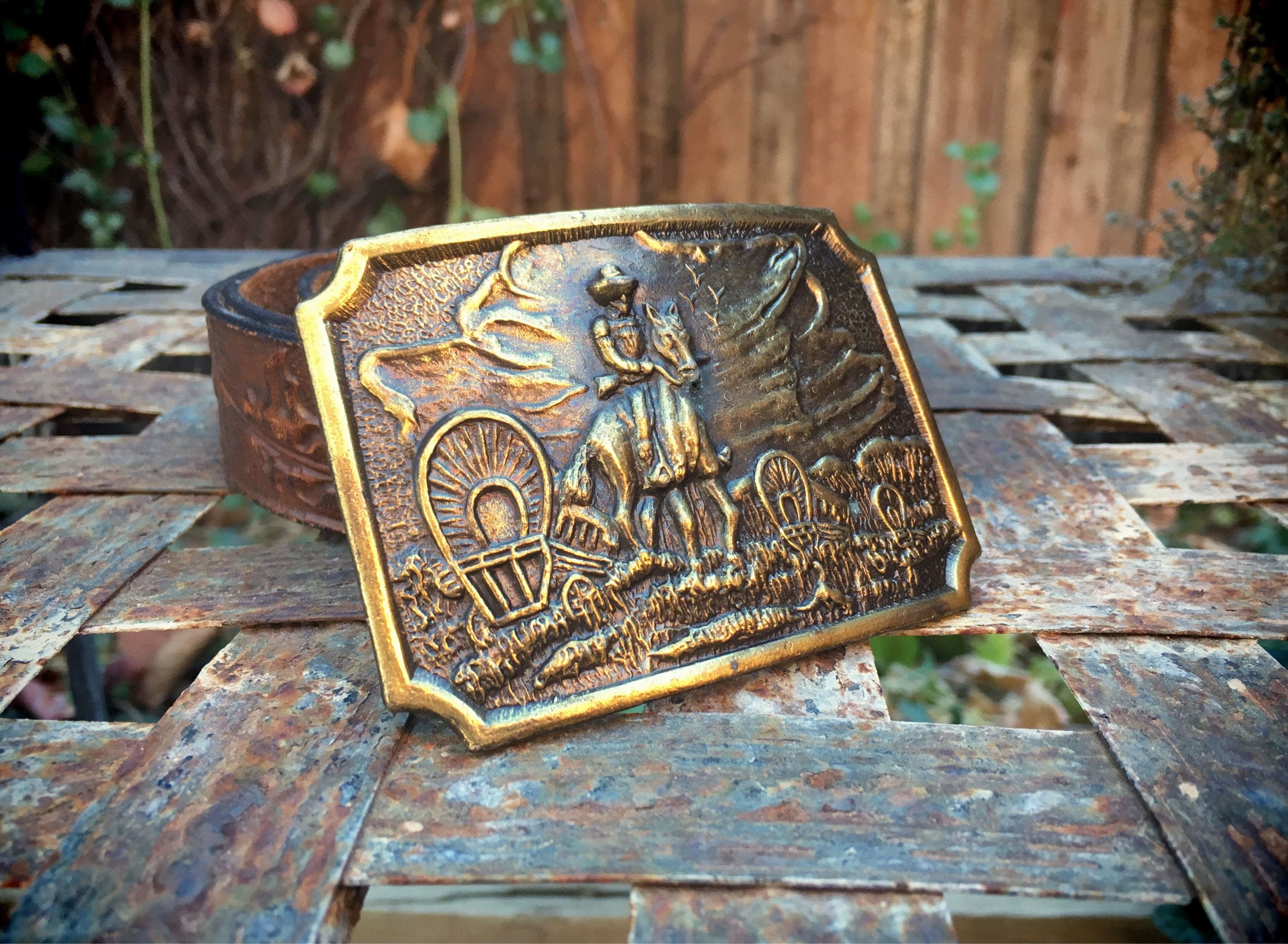 Western Belt Buckle for Men, Brass Belt Buckle Vintage, Western Gift for Men