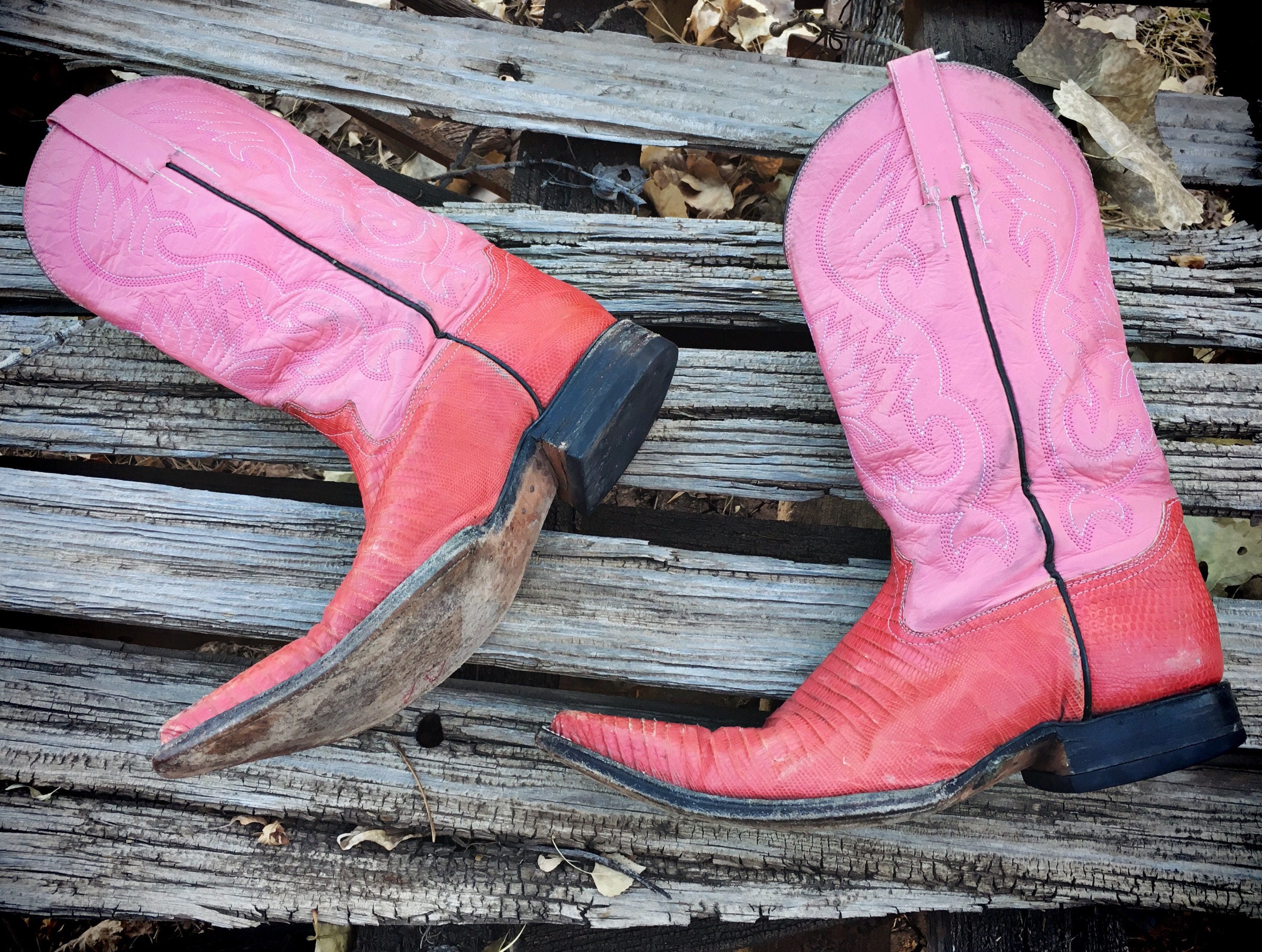 Vintage Mexican Cowboy Boots Women Size 9 Pointy Toe Boots Pink Cowgirl ...