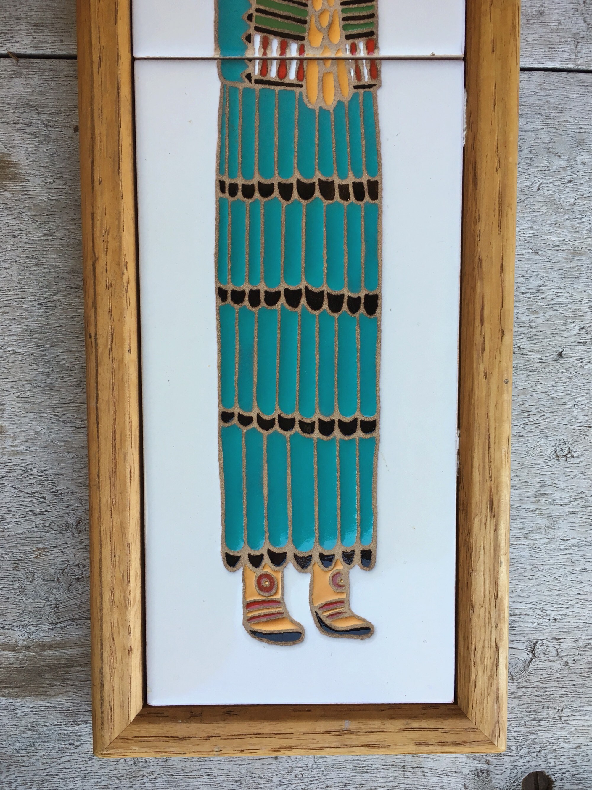 Framed Kachina Ceramic Tile Narrow Wall Hanging, Southwestern Wall