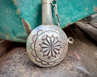 Vintage Stamped Sterling Silver Flask w/ Cap Attached by Chain, Perfume or Oil Bottle
