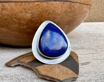 Navajo Me'Dru Nelson Sterling Silver Lapis Lazuli Ring Approx Size 9