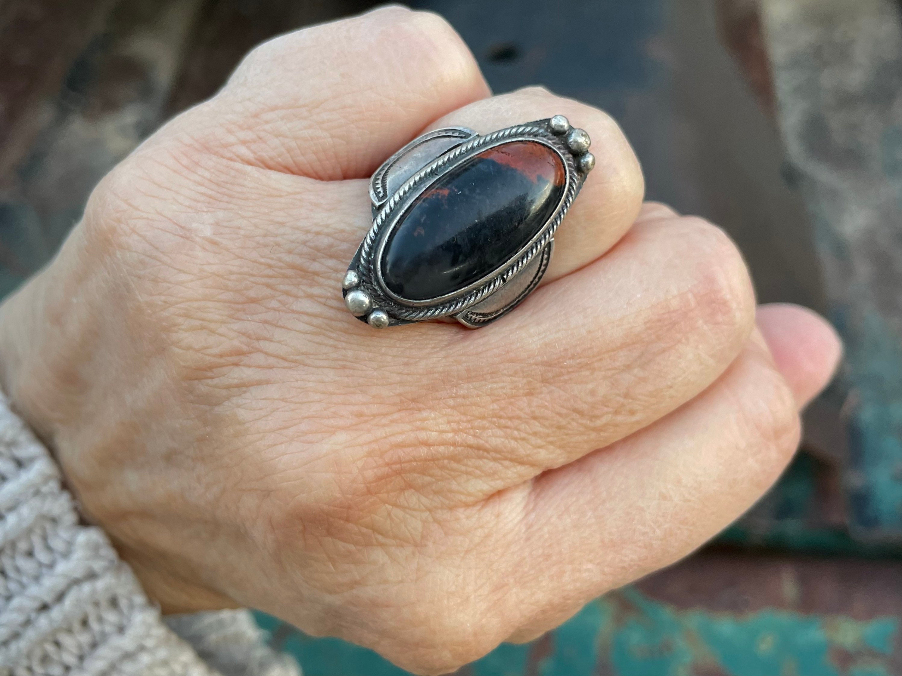 1930s Fred Harvey Era Petrified Wood Ring Size 6.5, Vintage 