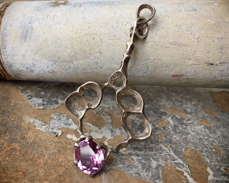 Purple Jewelry for Women Anniversary Gift for Wife Abstract Sterling Silver Pendant with Amethyst or Manmade Alexandrite Gemstone
