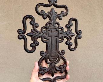 Vintage Rustic Metal Cross Wall Hanging, Southwestern Home Garden Patio Decor, Yard Art