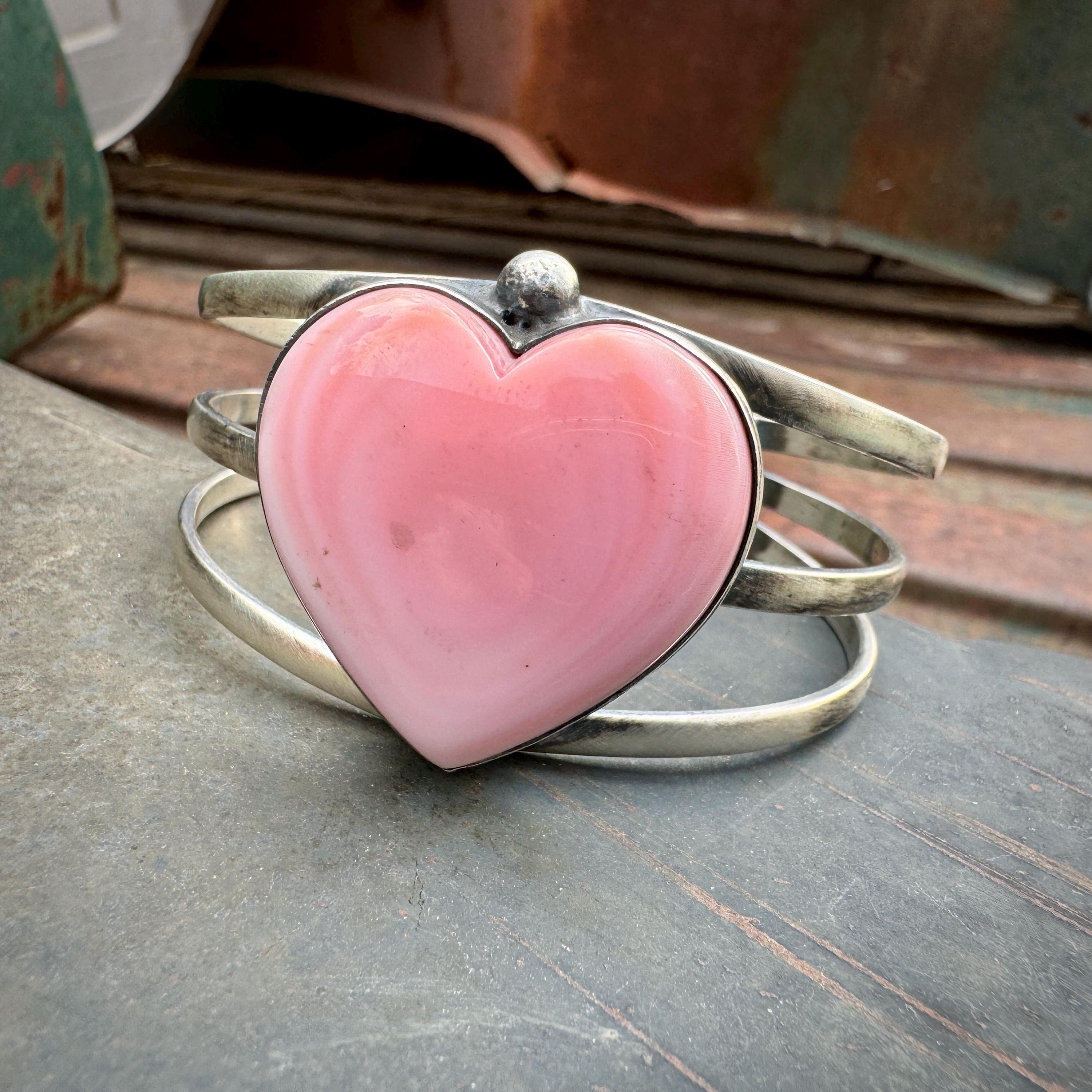 Pink Hearts Of Love Vintage Native American Navajo Sterling Silver Repoussed Bracelet Pink Hearts Of Love Vintage Native American Navajo Sterling Silver Repoussed Bracelet