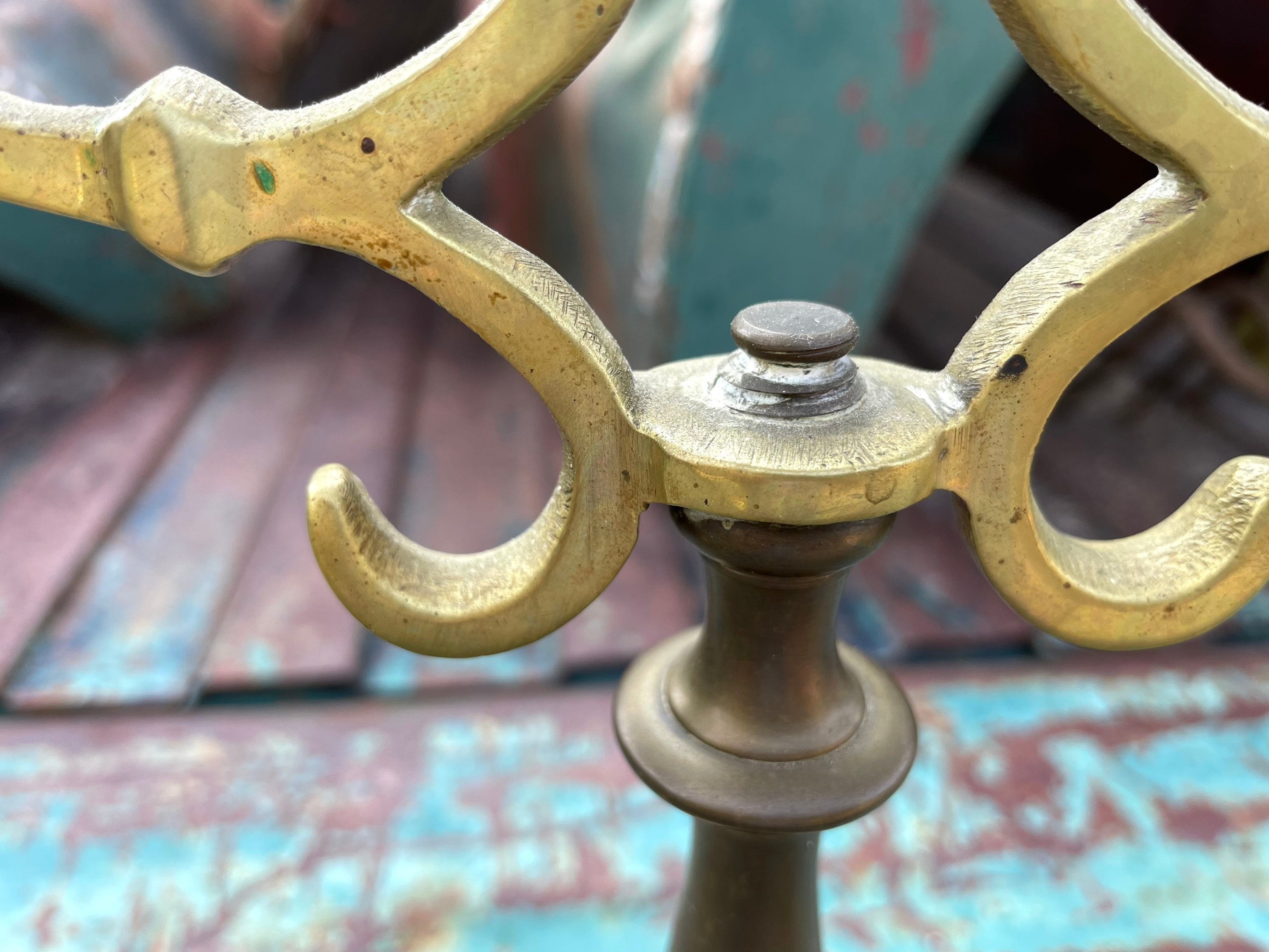 Pair of Two-Tone Brass Metal Candelabra Gothic Style Candle Holder