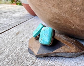 Simple Chunky Sterling Silver Turquoise Post Earrings Pale Blue Waterweb, Vintage Navajo Style