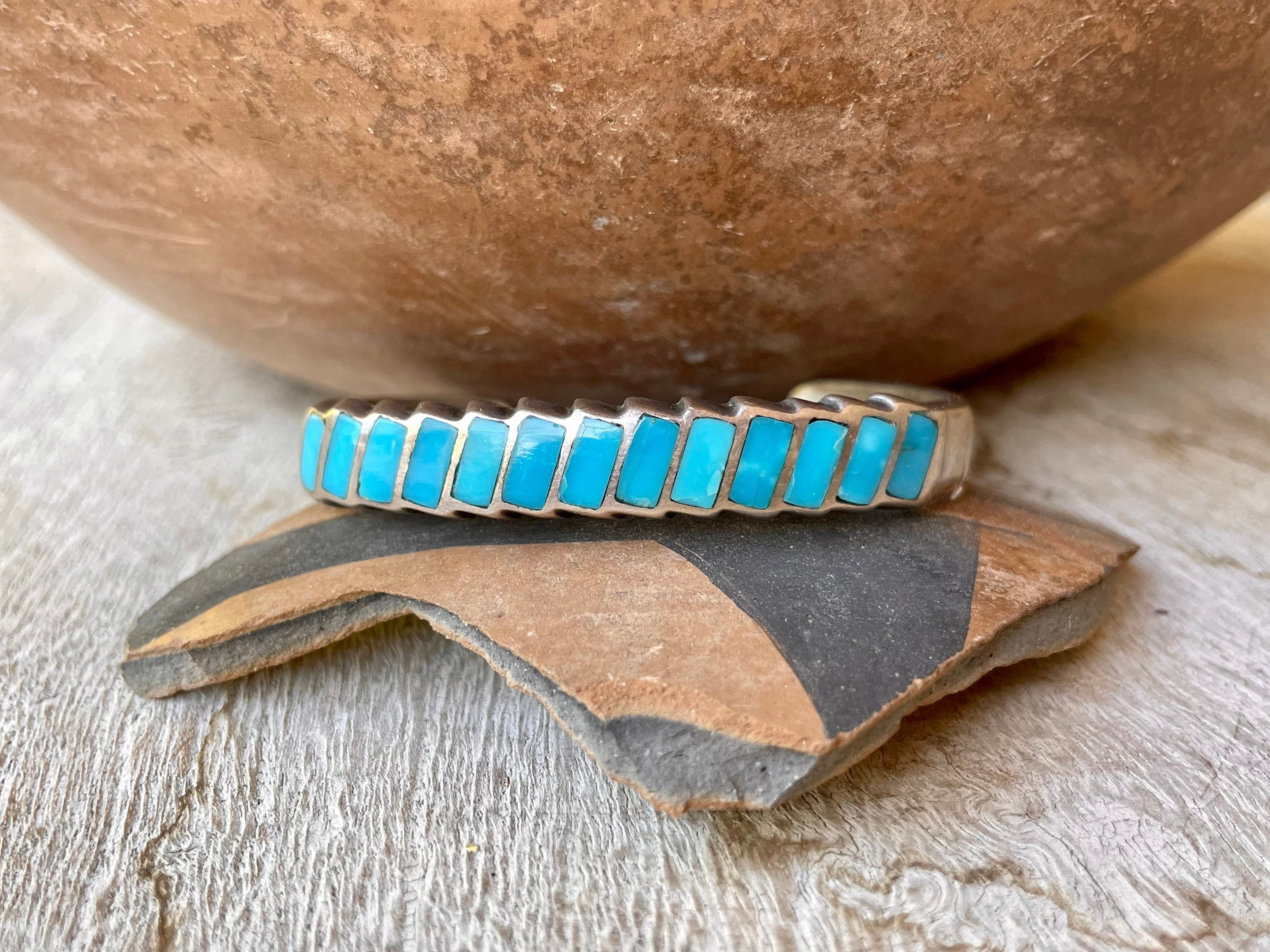 Native American One Of The Best Inlay Turquoise Sterling Silver Bracelet For Small Wrist! Native American One Of The Best Inlay Turquoise Sterling Silver Bracelet For Small Wrist!