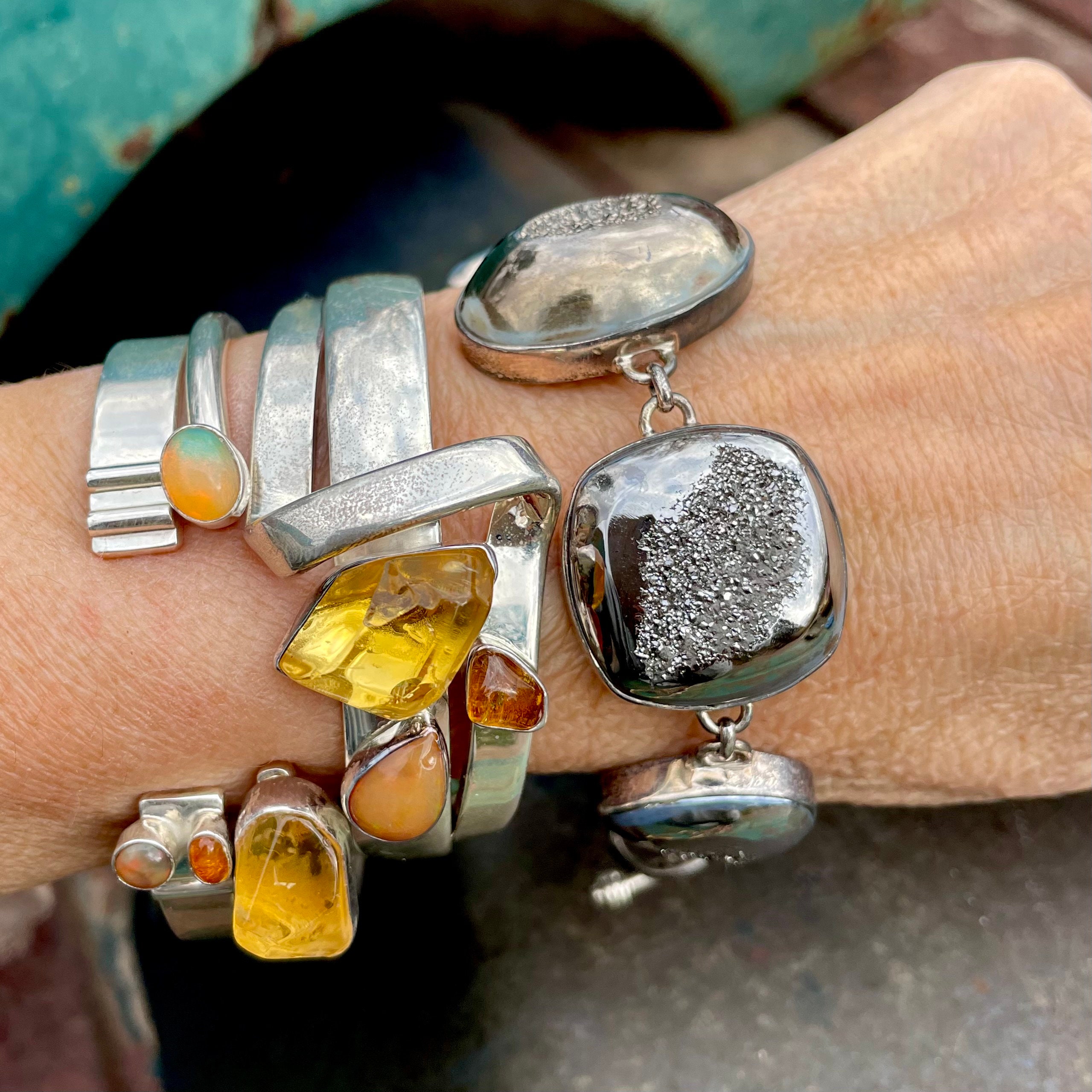 Citrine (Chipped) & Opal Sterling Silver Cuff Bracelet by Lilly Barrack
