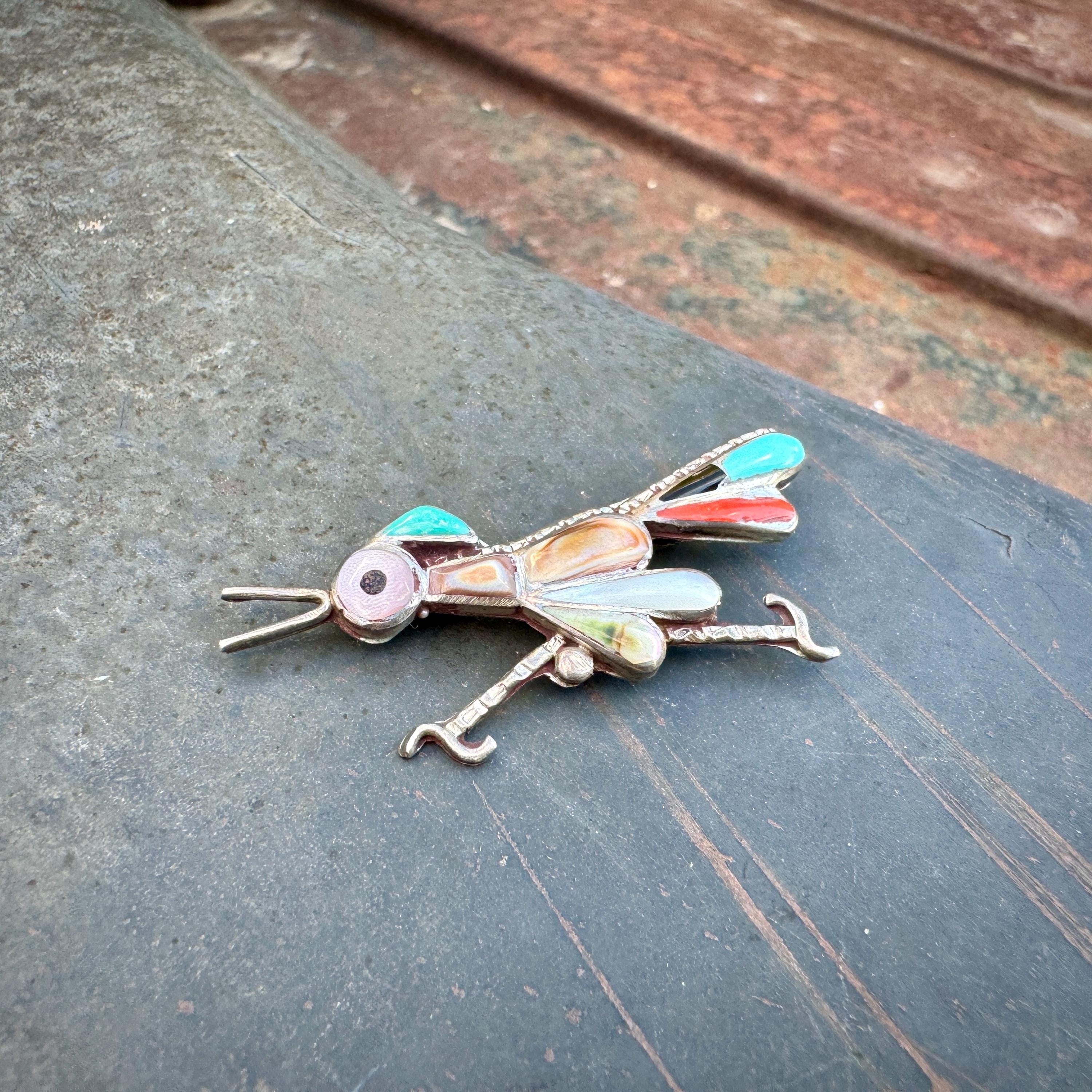 Whimsical Vintage Native American Zuni Turquoise Sterling Silver Roadrunner Pin Whimsical Vintage Native American Zuni Turquoise Sterling Silver Roadrunner Pin