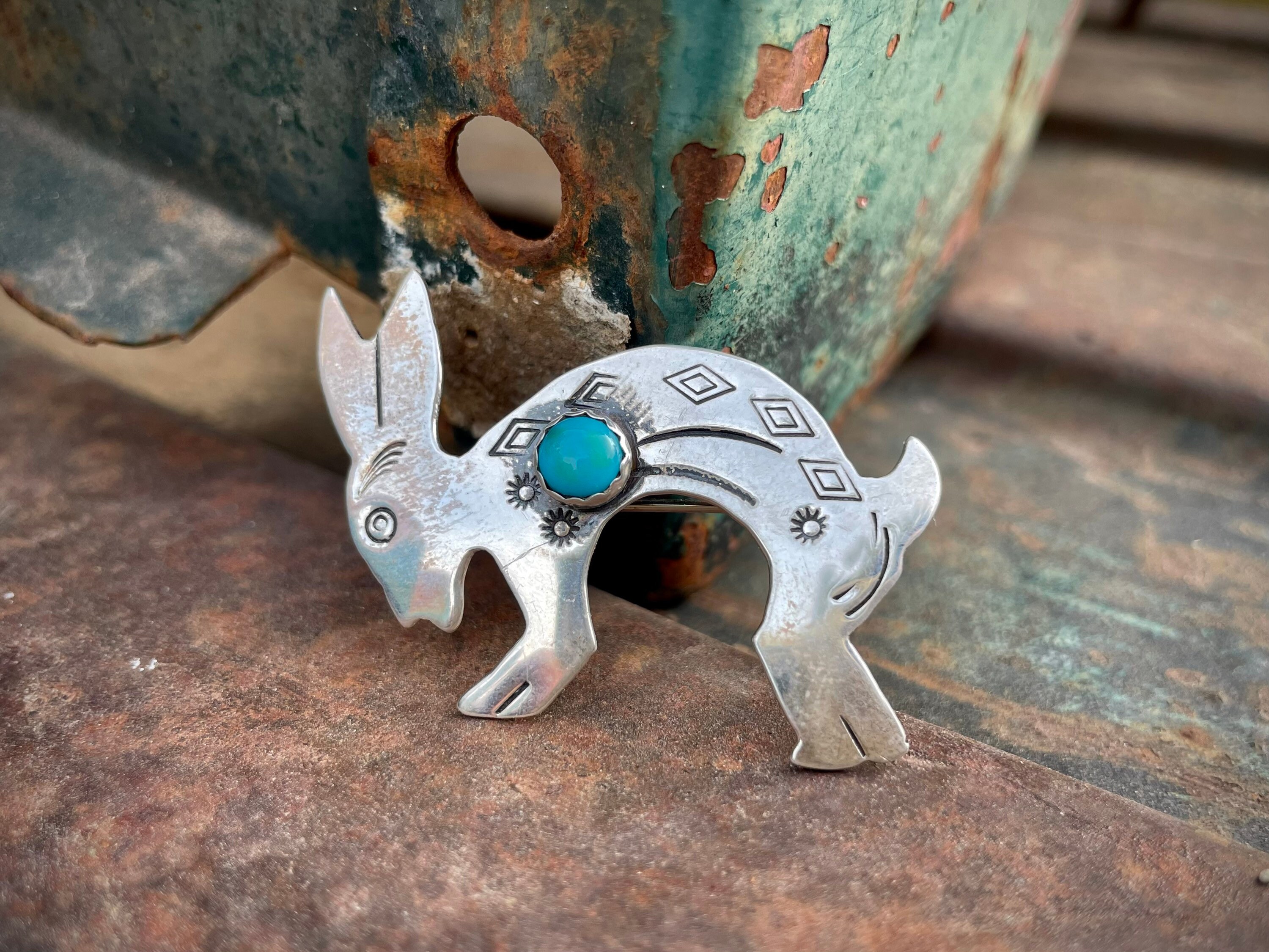 Whimsical Vintage Native American Navajo Sterling Silver Rabbit Pin Whimsical Vintage Native American Navajo Sterling Silver Rabbit Pin