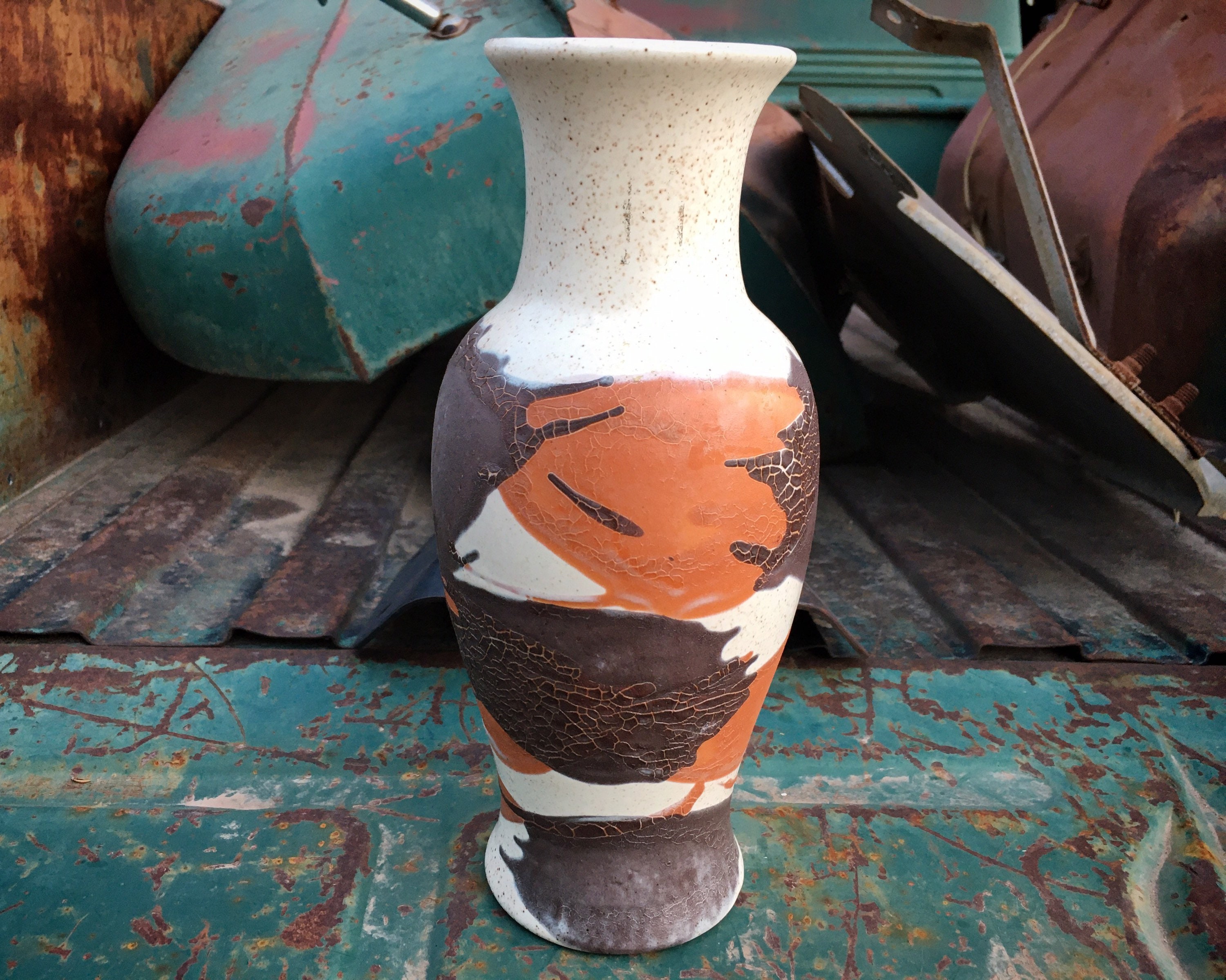 Royal Haeger Pottery Earth Wrap Vase in Orange and Brown, Vintage