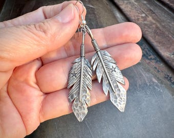 Santa Fe Artist Richard Lindsay Sterling Silver Feathers Earrings 2"