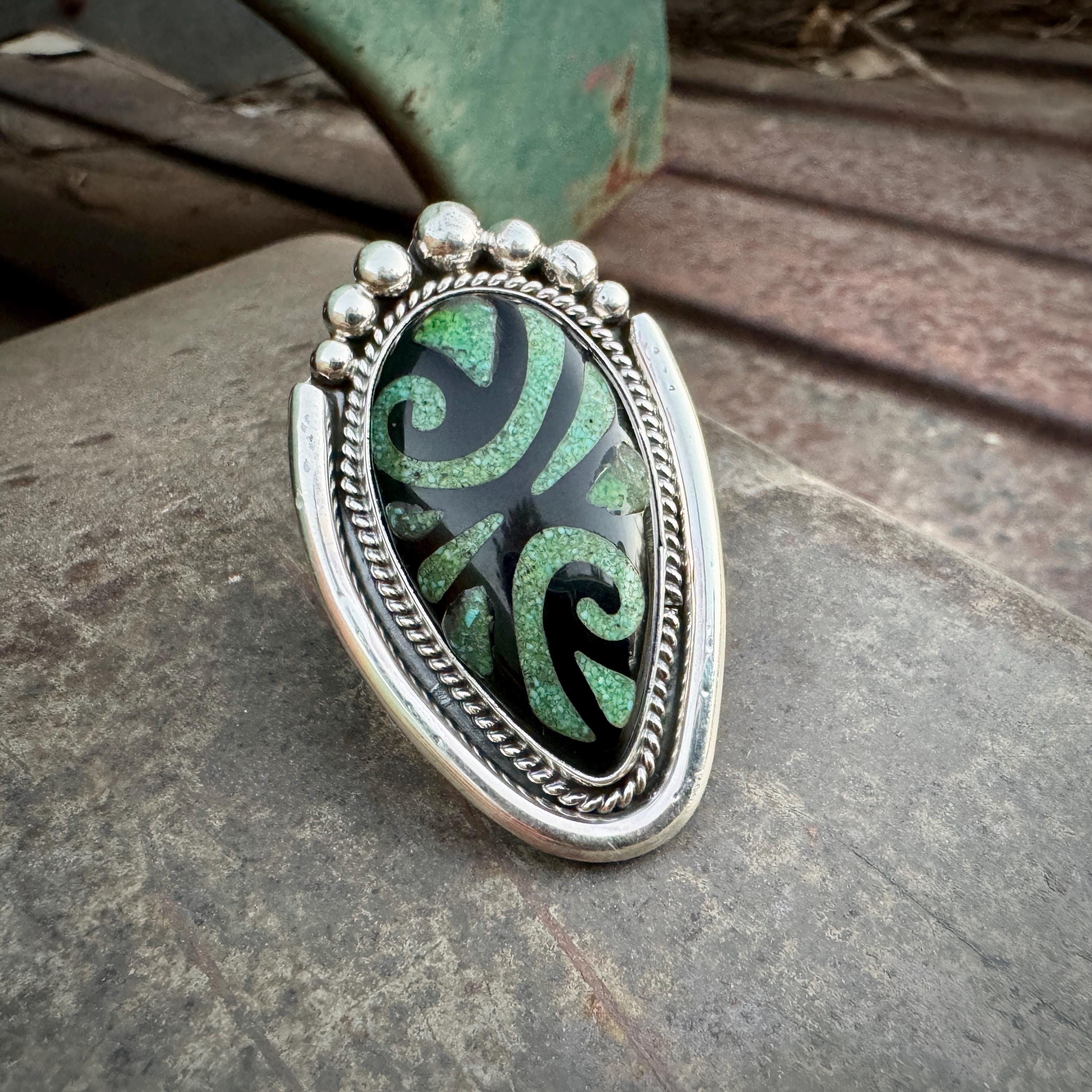 One Of The Biggest Vintage Native American Navajo Turquoise Teardrop Sterling Silver Ring One Of The Biggest Vintage Native American Navajo Turquoise Teardrop Sterling Silver Ring