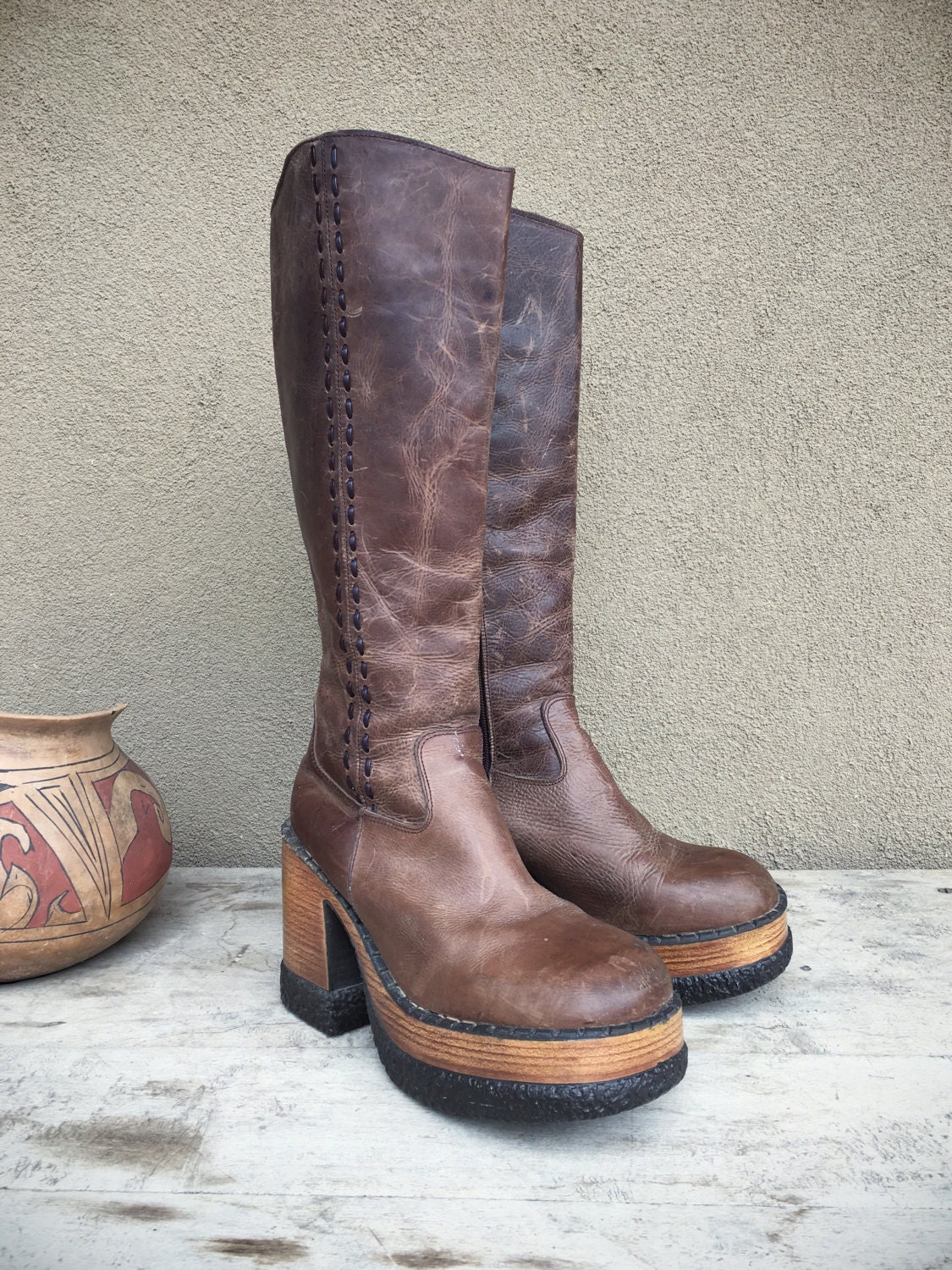 1990s platform boot Women size 8 (fits like 7 to 7.5) knee high brown