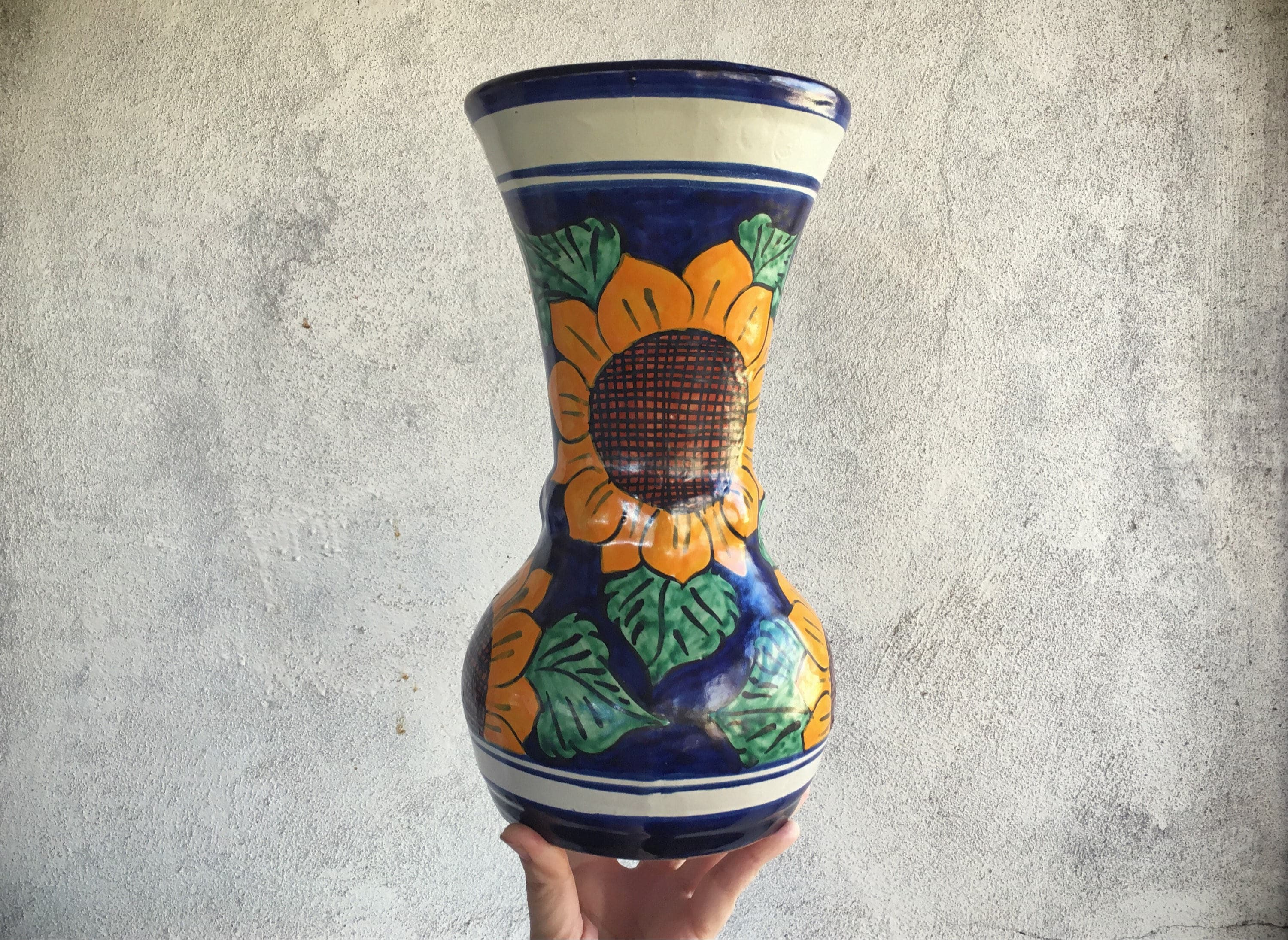 Mexican Talavera Pottery Vase Sunflower Decor, Mexican Pottery Vase