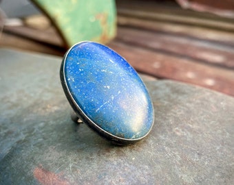 Simple Large Oval Lapis Lazuli Ring Approx Size 7.5, Southwestern Jewelry Navajo Native American