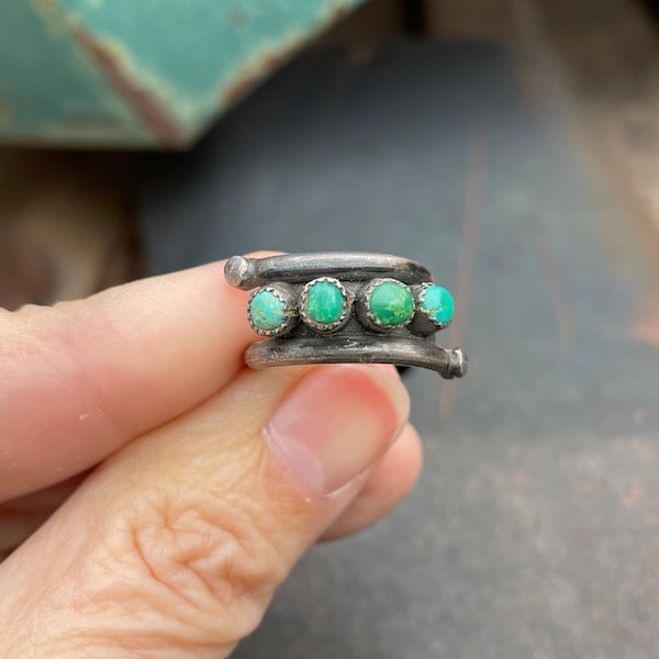 Vintage Zuni Dainty Green Turquoise Ring Maat 5.25, Snake Eye Setting, Native America Indian Sieraden voor vrouwen, Pinky Band, Vriendin Cadeau