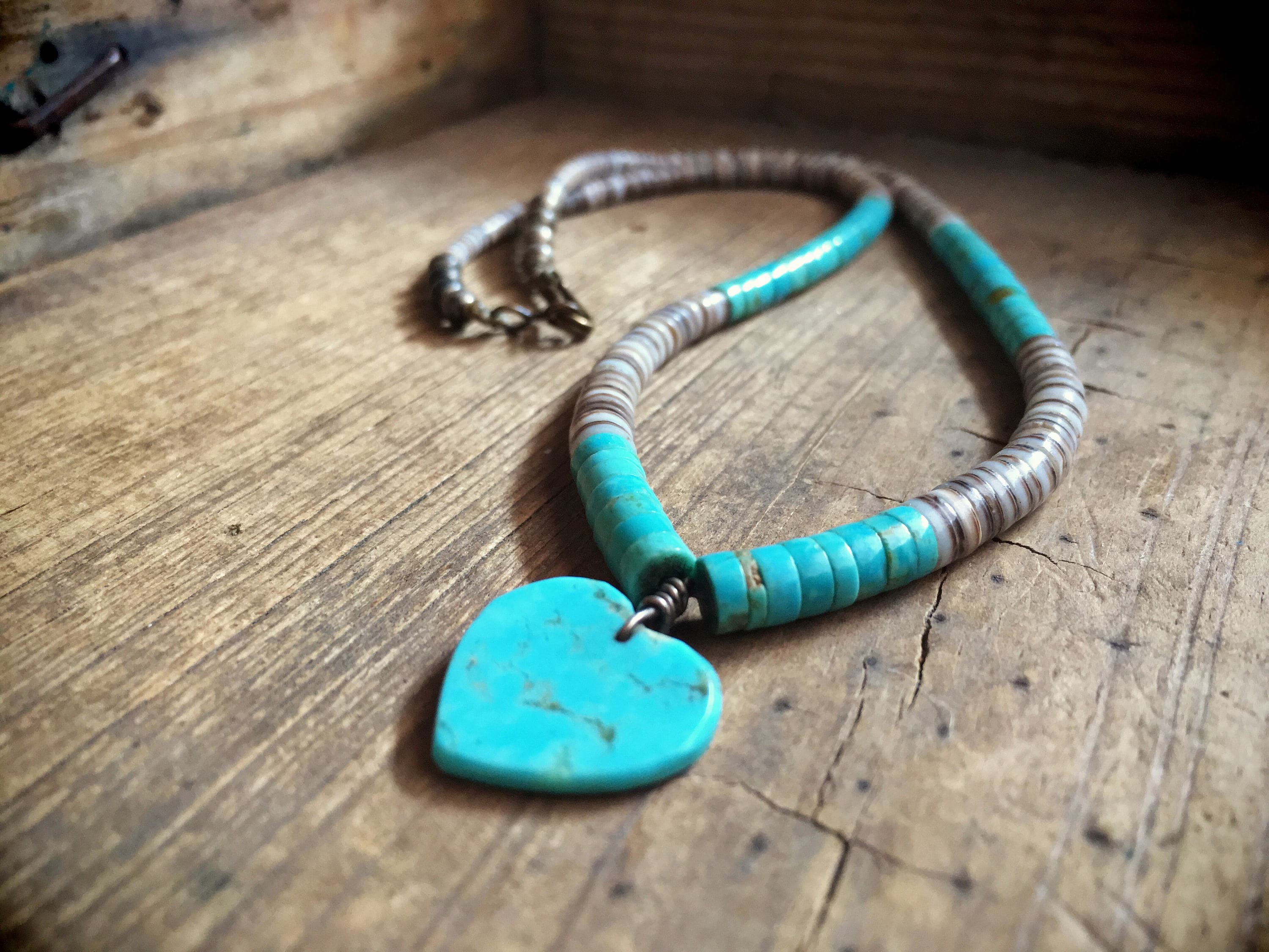 Vintage Southwestern Jewelry Turquoise Heart Heishi Necklace Native American Indian Jewelry