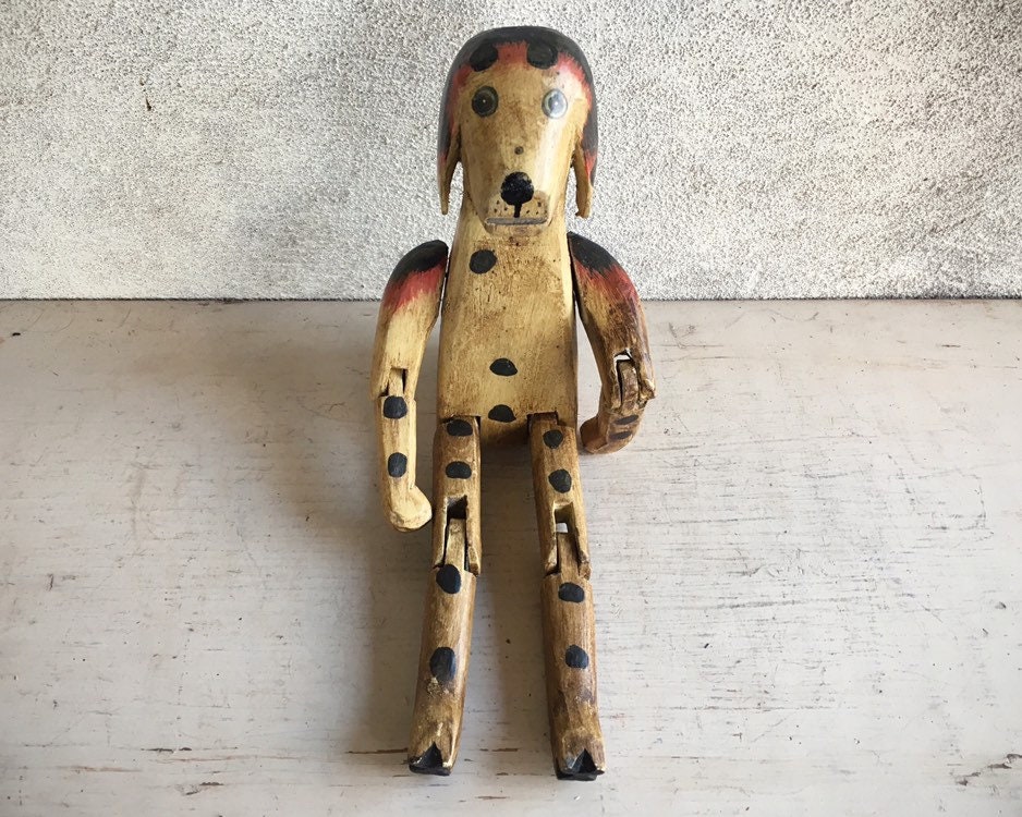 Carved and Painted Wood Dog Shelf Sitter, Indonesia Folk Art Shelf