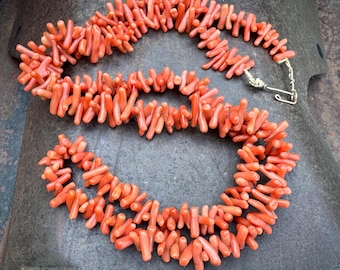 Old Stick Coral Necklace Approx 29", Single Strand Strung on Twine, Native American Frangia
