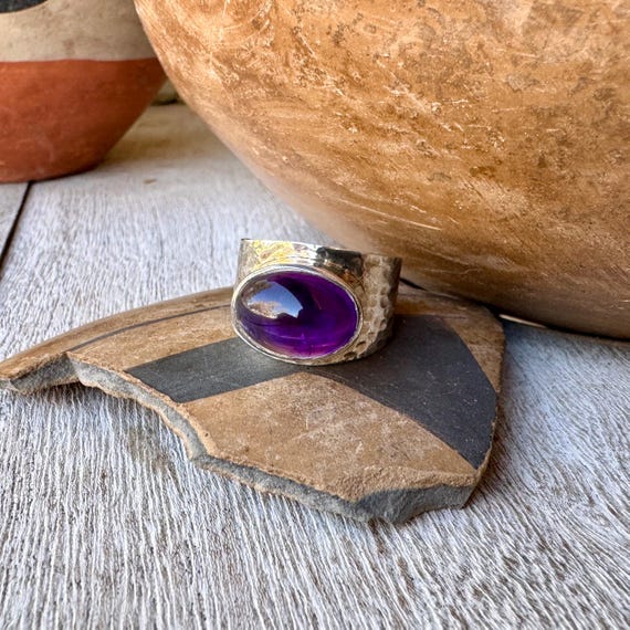 Hammered Sterling Silver Amethyst Ring Approx Siz… - image 12