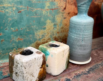 Vintage Art Studio Pottery Vase & Candleholders, Stoneware Ceramics, Natural Organic Decor