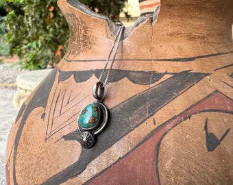 Small Turquoise Pendant on Dainty Sterling Silver Chain, Navajo Native American Necklace