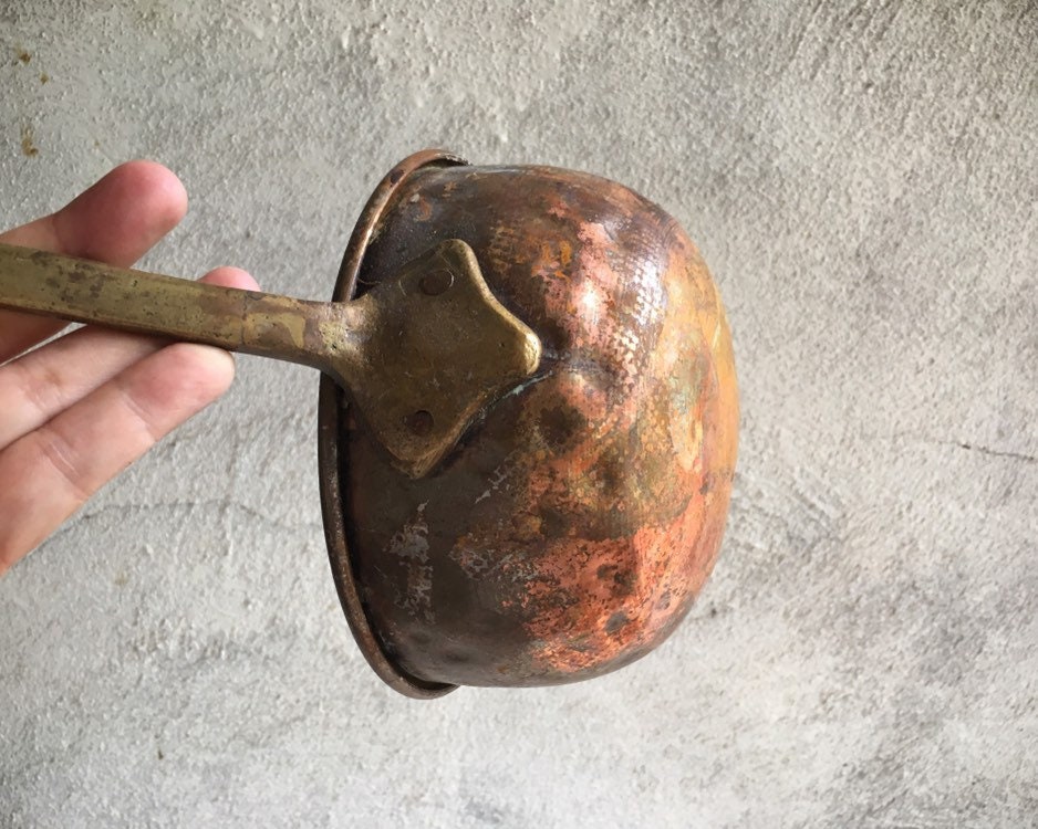 Copper Scoop with Brass Handle Rustic Kitchen Decor 12 Vintage Dipper Ladle with Large 6 by 4 Bowl