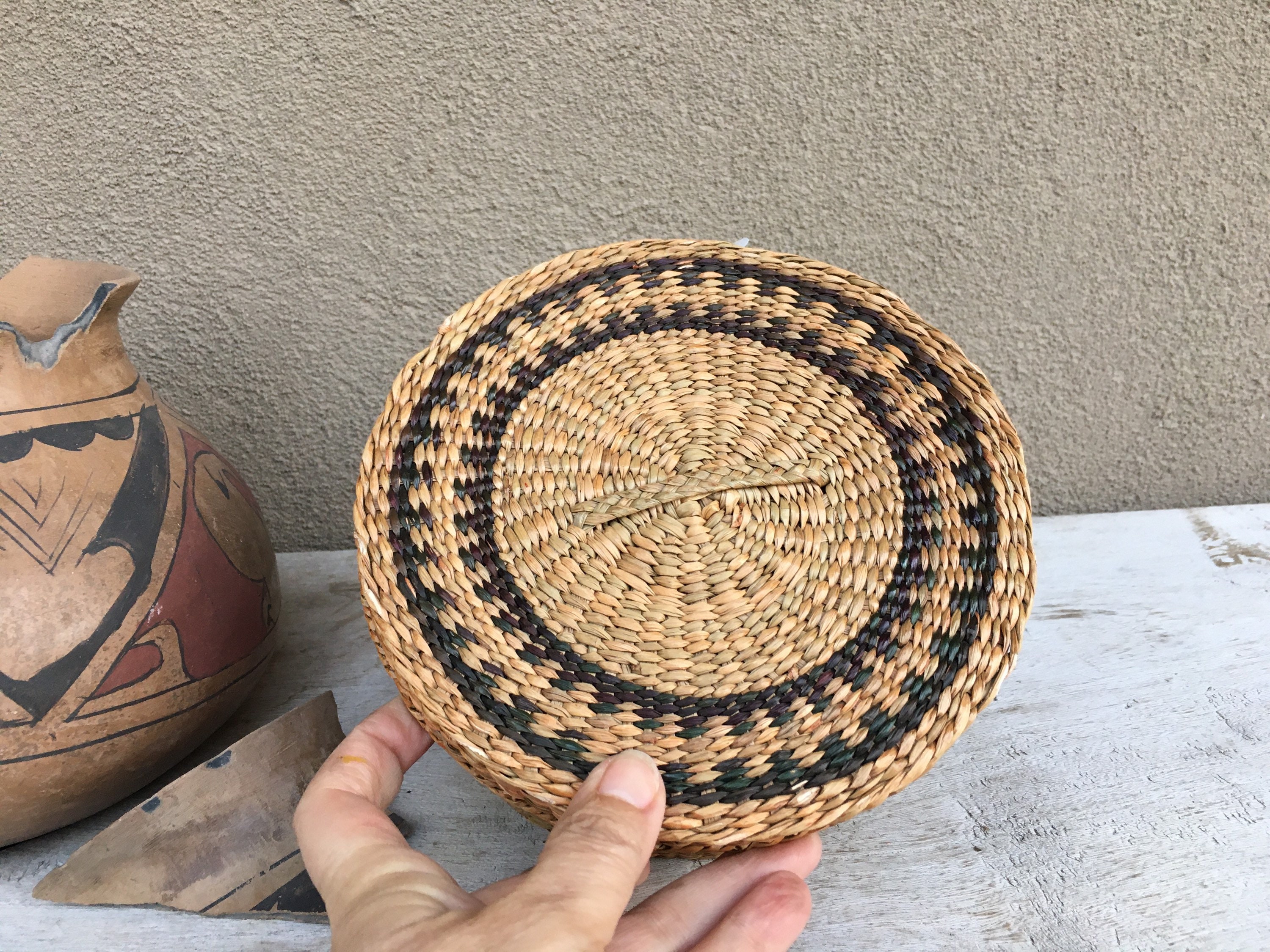 Four Nested Woven Sweetgrass Baskets with Lids, Bohemian Decor, Basket