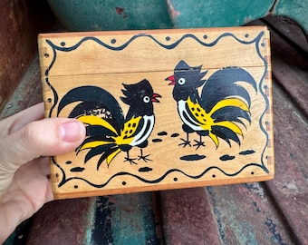 Vintage Dovetail Hinged 3x5 Recipe Box Rooster Design by Woodpecker Ware