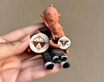 Vintage Hopi Tony Dallas Miniature Pottery Mudhead Storyteller, Native American Art Figurine
