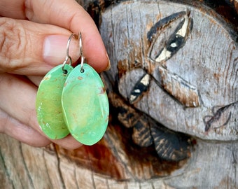 Warm Green Turquoise Slab Earrings Medium-Small Size, Southwestern Santo Domingo Pueblo